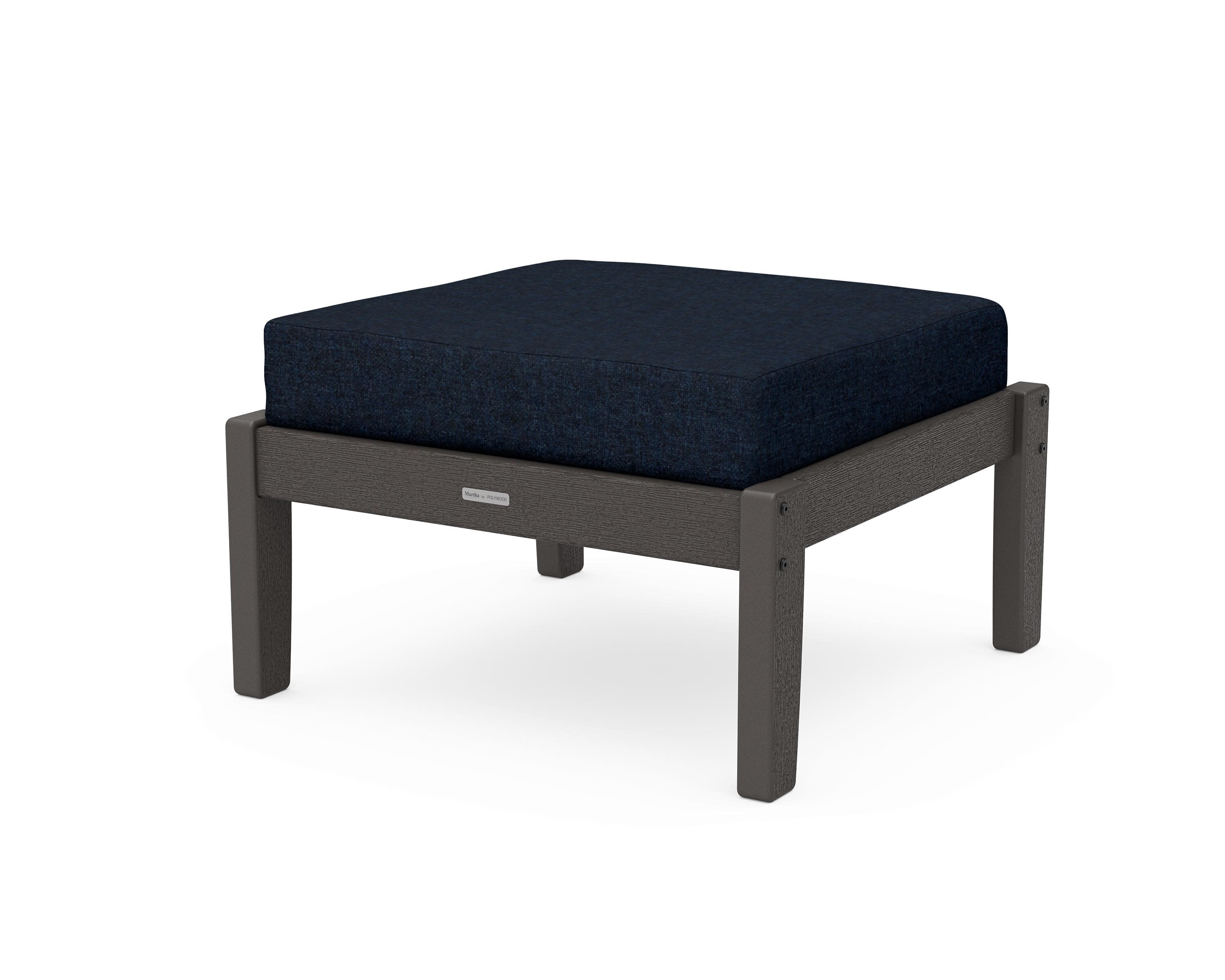 Chinoiserie Deep Seating Ottoman in Vintage Coffee / Marine Indigo