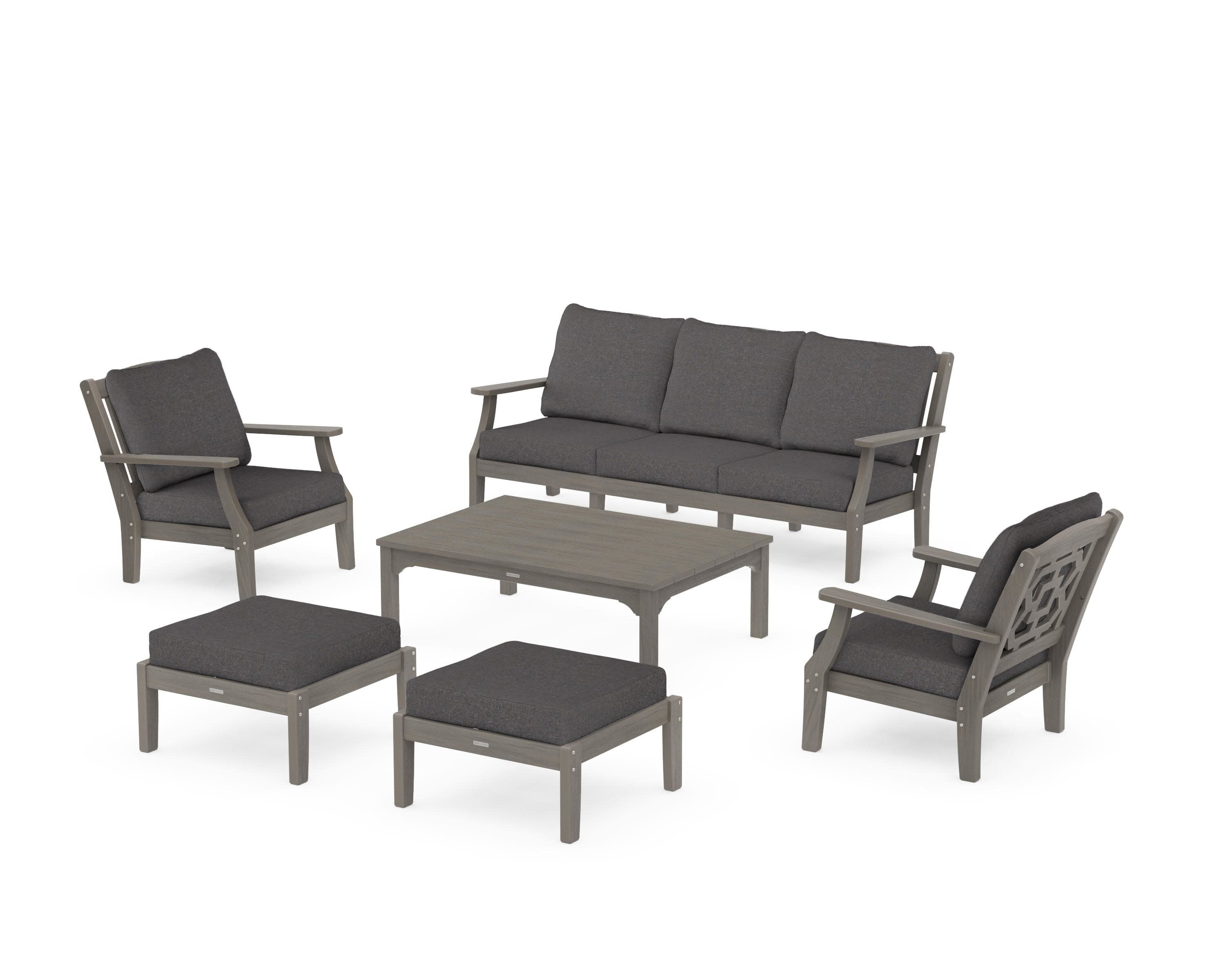 Chinoiserie 6-Piece Lounge Sofa Set in Driftwood / Ash Charcoal