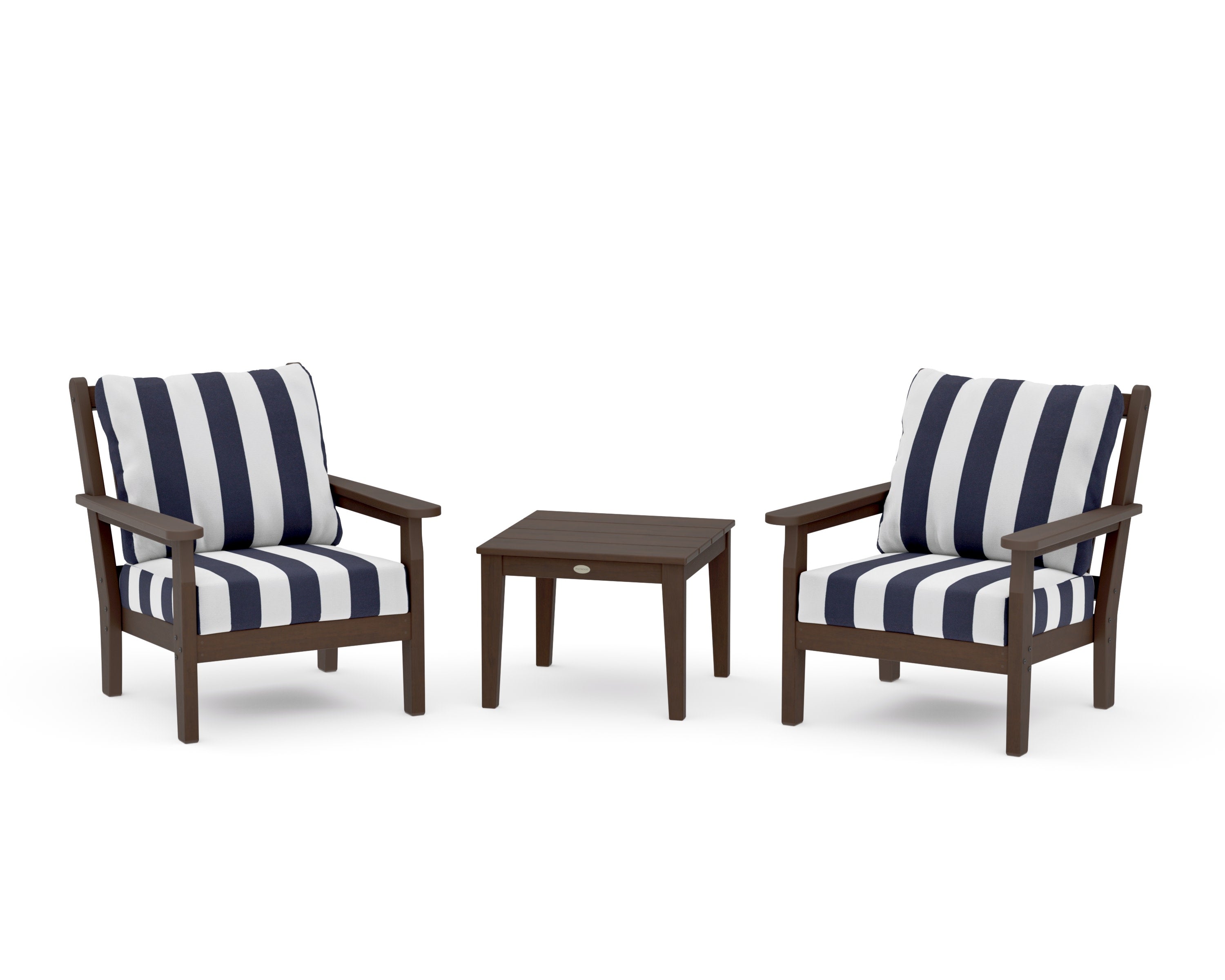 Chippendale 3-Piece Deep Seating Set in Kona / Cabana Stripe Navy