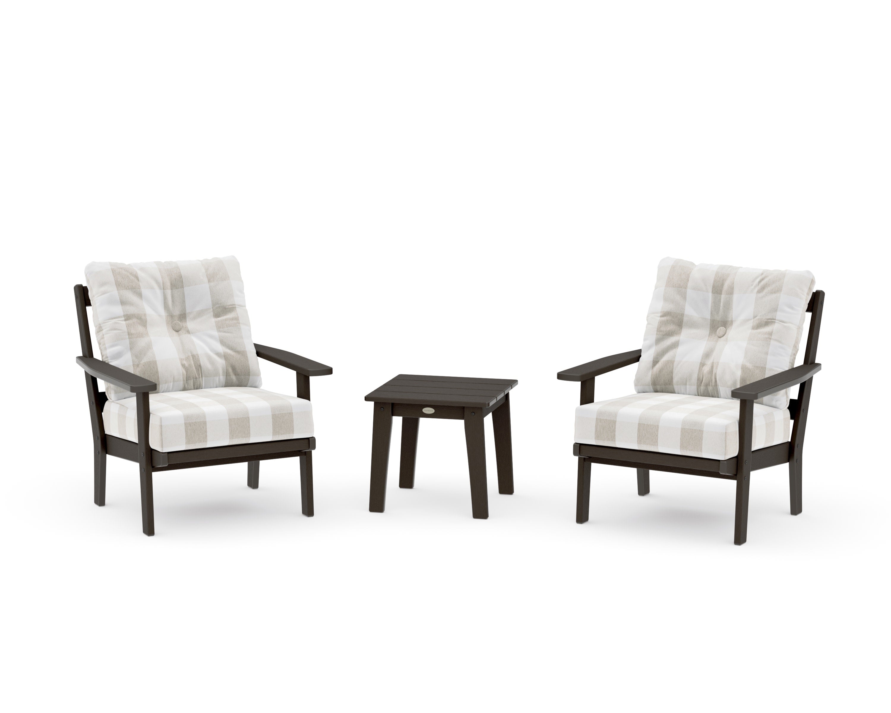 Prairie 3-Piece Deep Seating Set in Vintage Coffee / Buffalo Plaid Dune Burlap