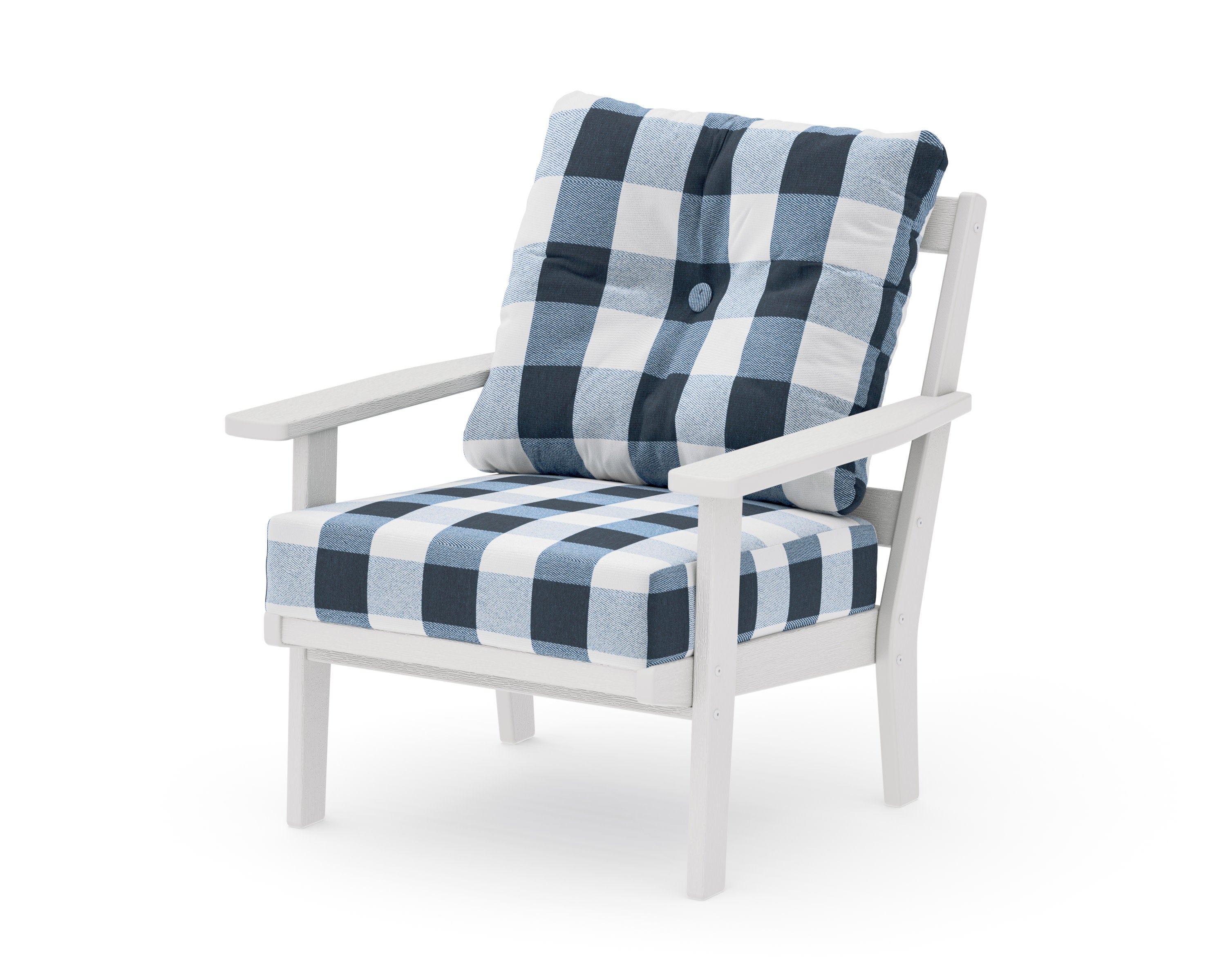 Oxford Deep Seating Chair in Vintage White / Buffalo Plaid Marine Indigo
