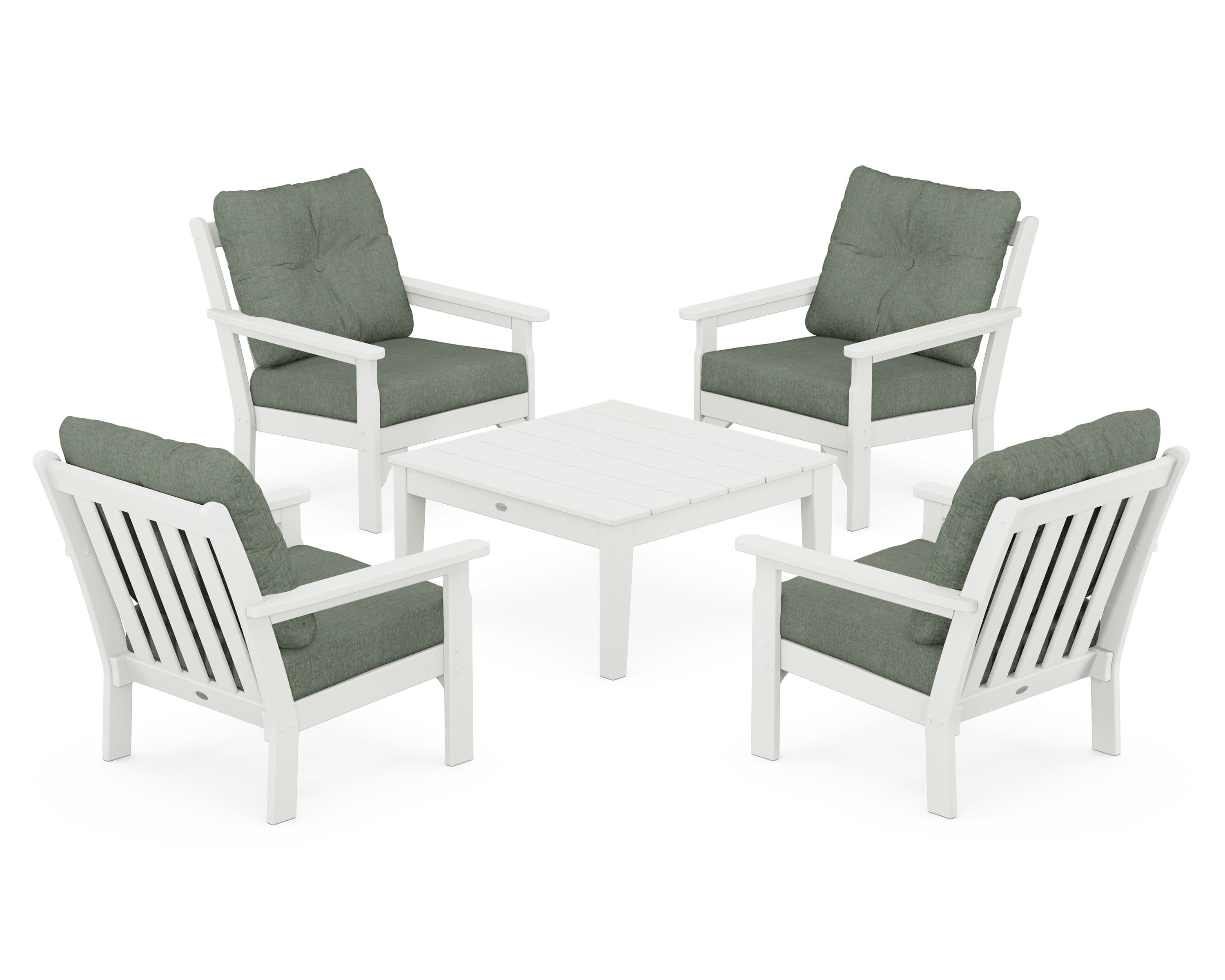 Vineyard 5-Piece Deep Seating Conversation Set in Vintage White / Cast Sage