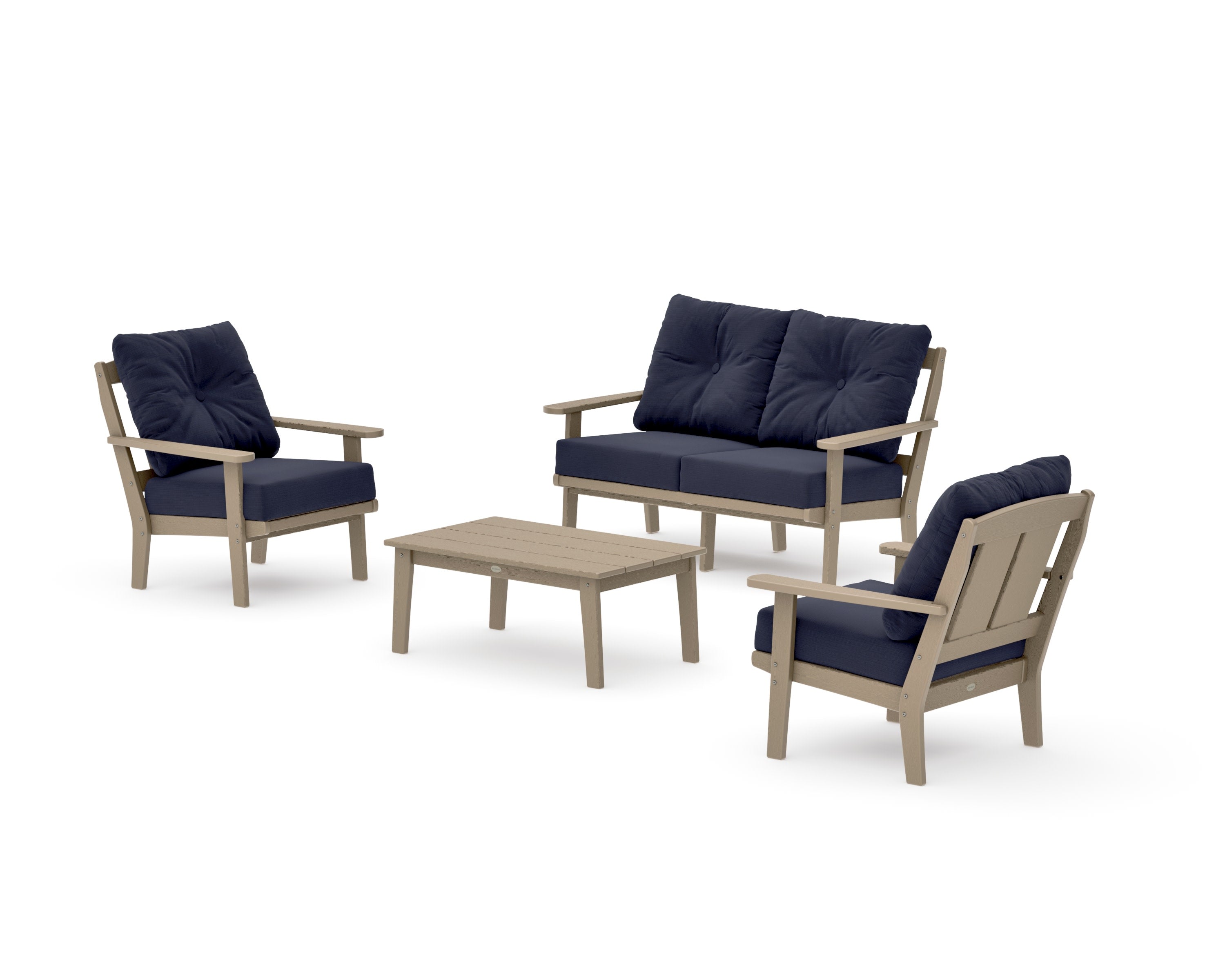 Mission 4-Piece Deep Seating Set with Loveseat in Vintage Sahara / Navy Linen