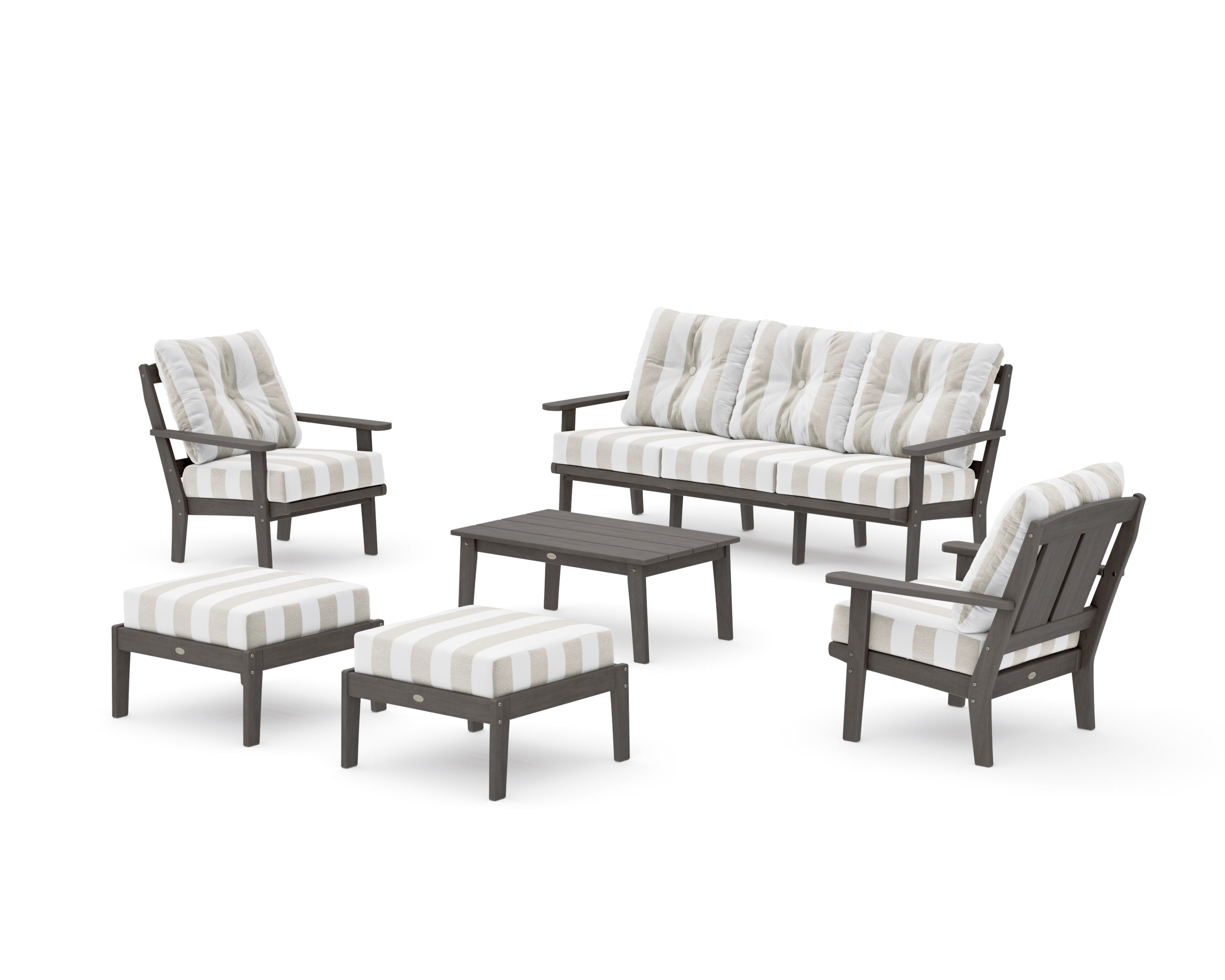 Mission 6-Piece Lounge Sofa Set in Driftwood / Cabana Stripe Dune Burlap