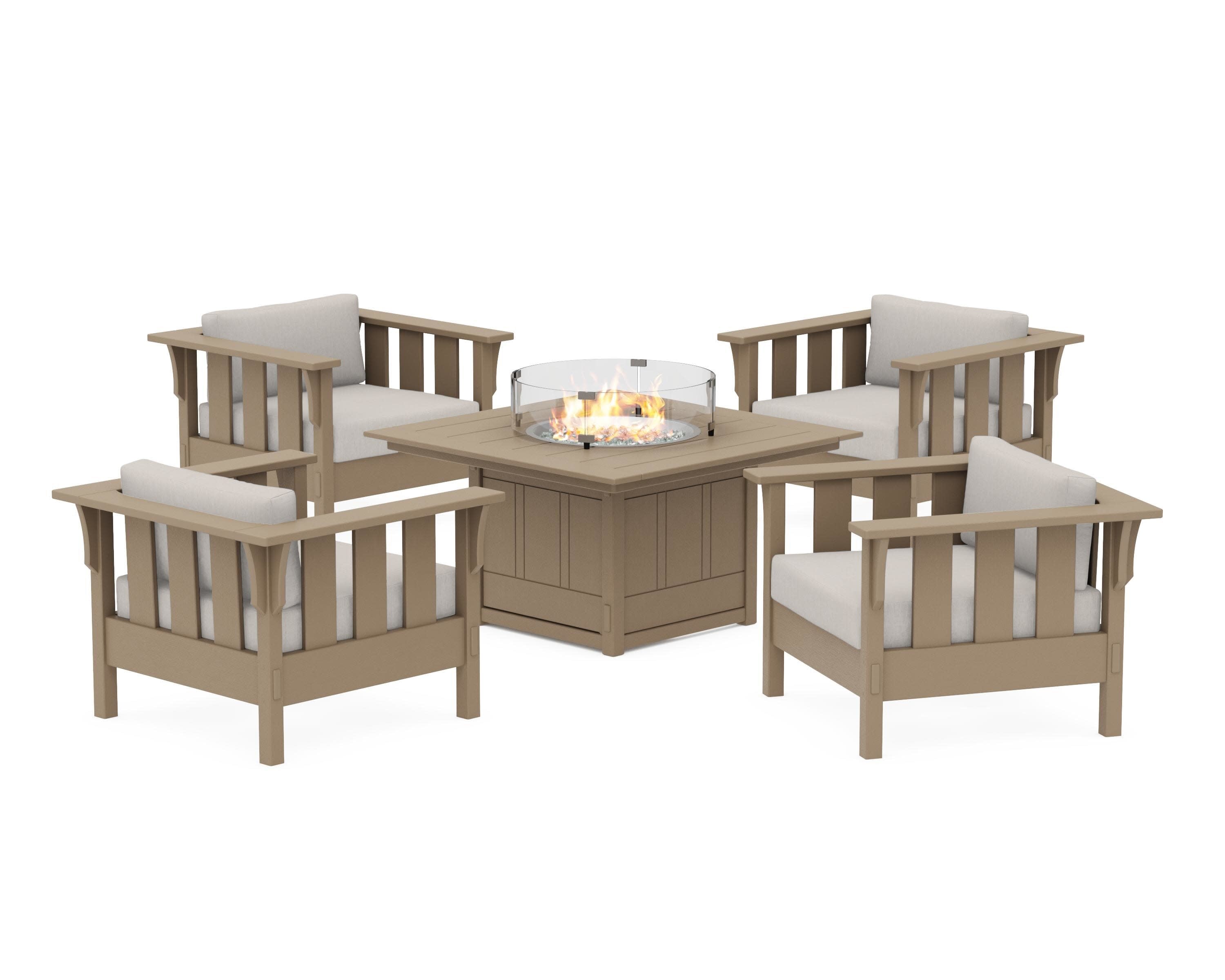Acadia 5-Piece Deep Seating Set with Fire Pit Table in Vintage Sahara / Cast Ash