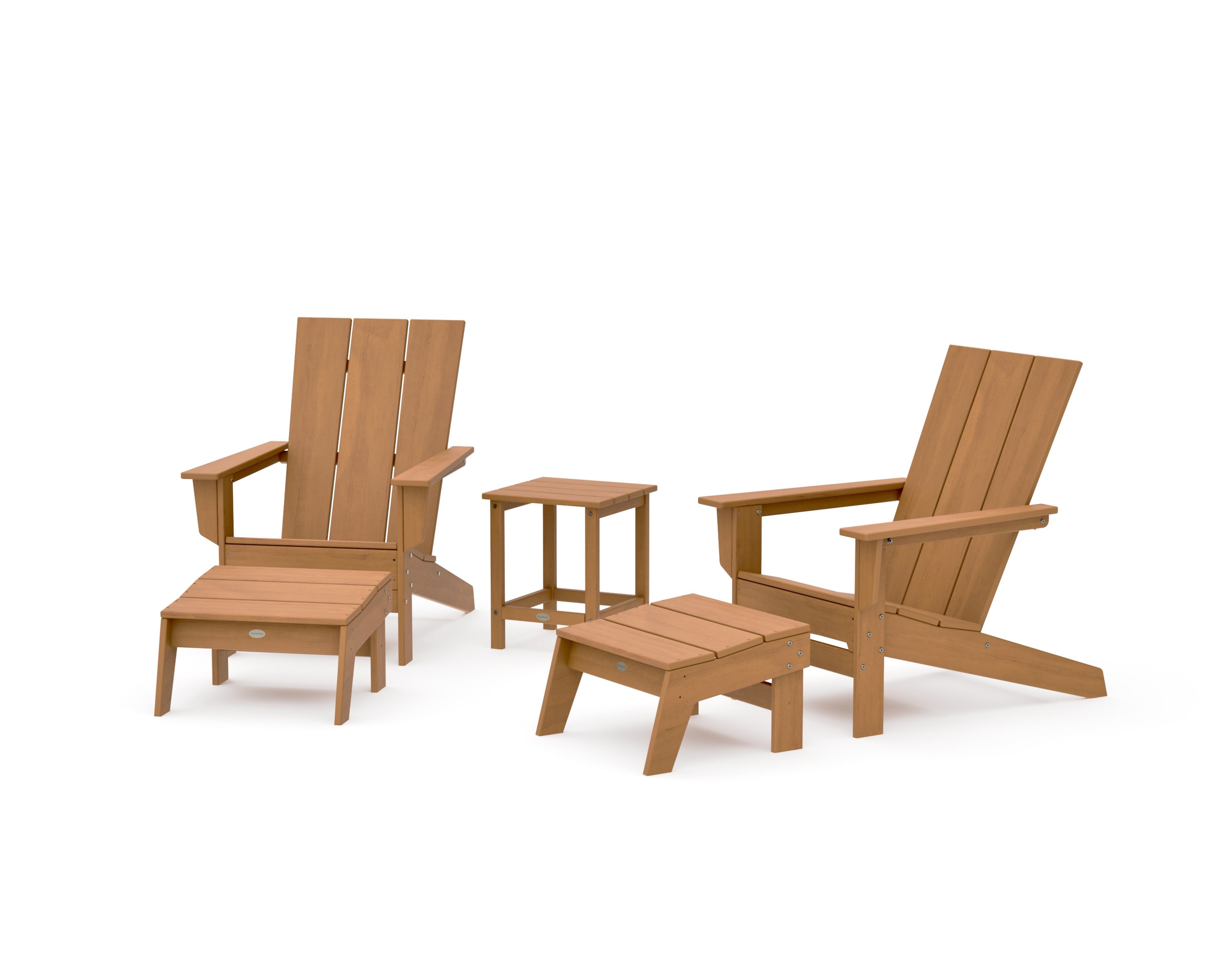 5-Piece Modern Studio Adirondack Set with Ottomans and Side Table in Natural