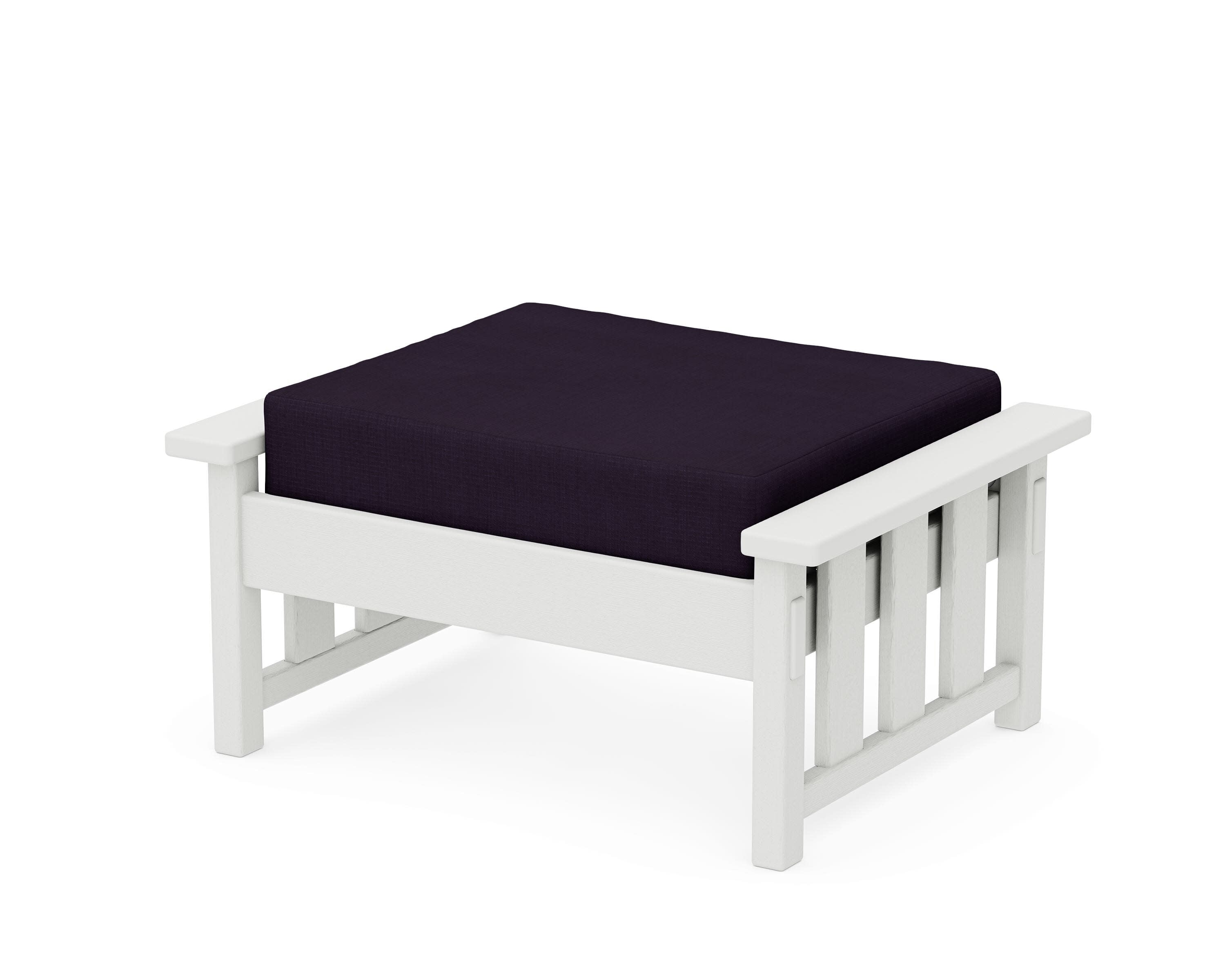 Acadia Deep Seating Ottoman in Vintage White / Navy Linen