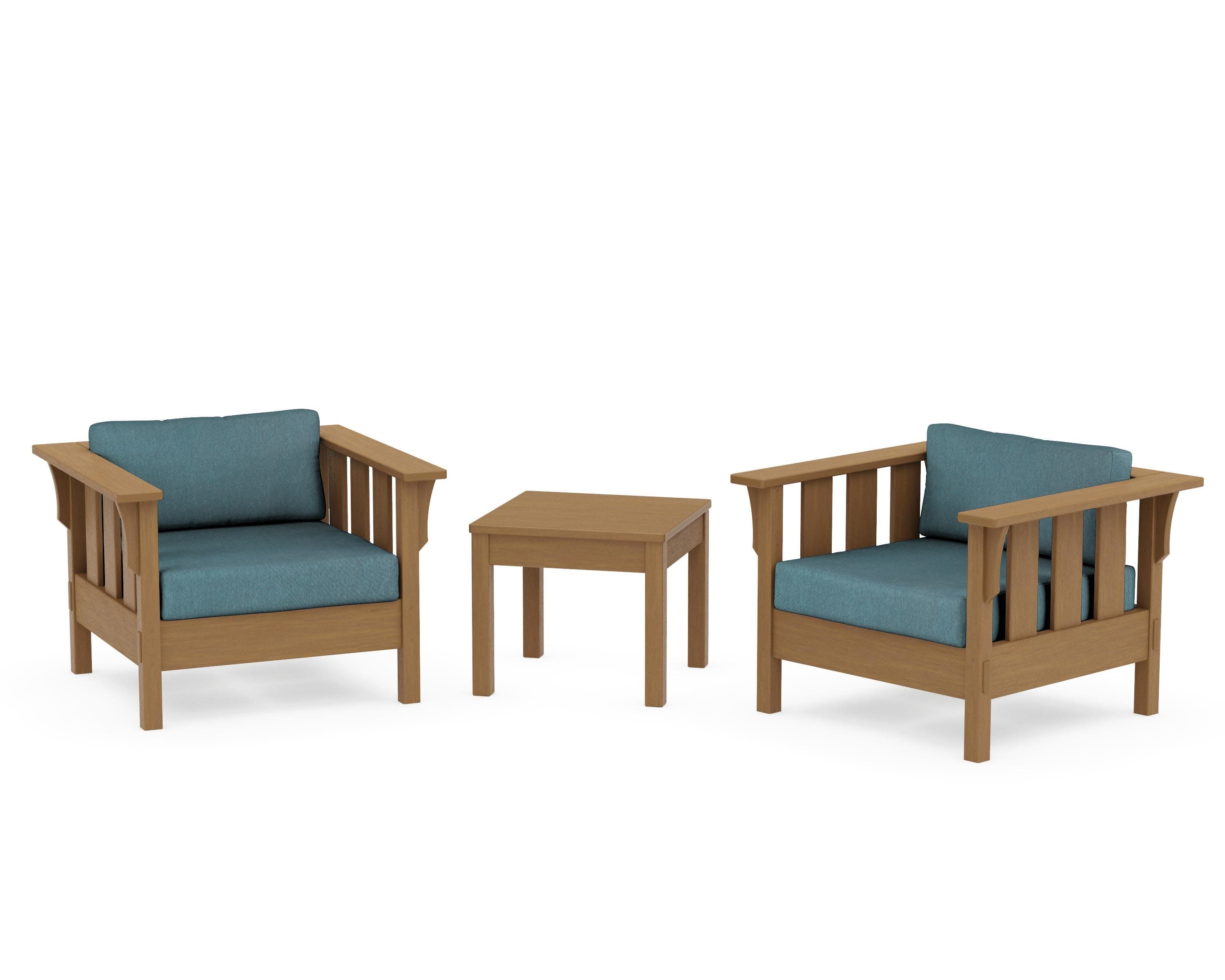 Acadia 3-Piece Deep Seating Set in Natural / Ocean Teal