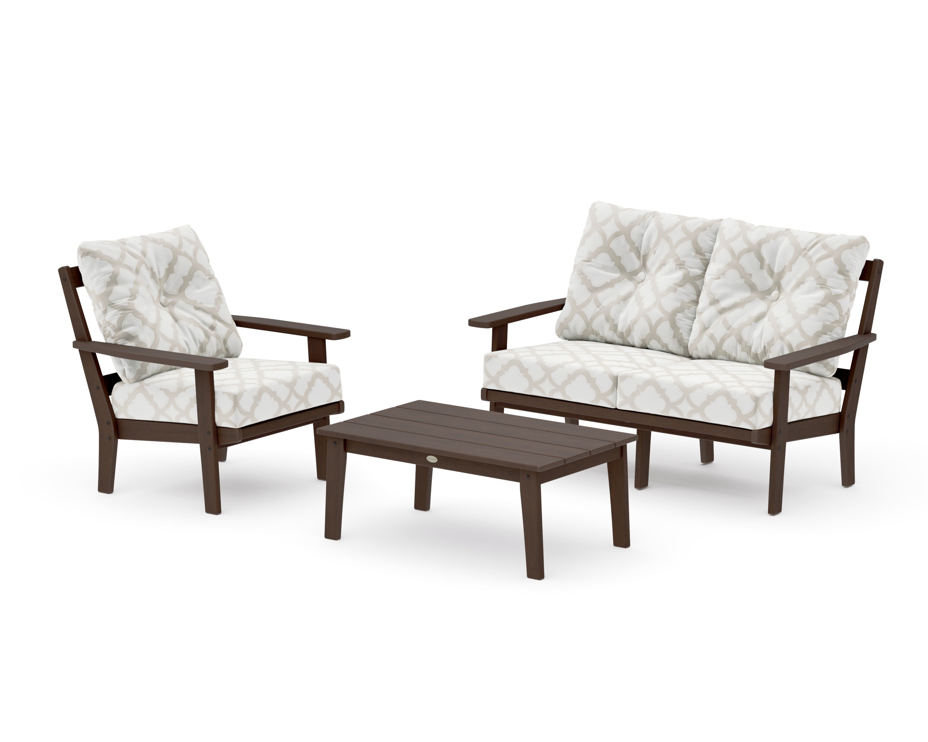 Prairie 3-Piece Deep Seating Set with Loveseat in Kona / Trellis Dune Burlap