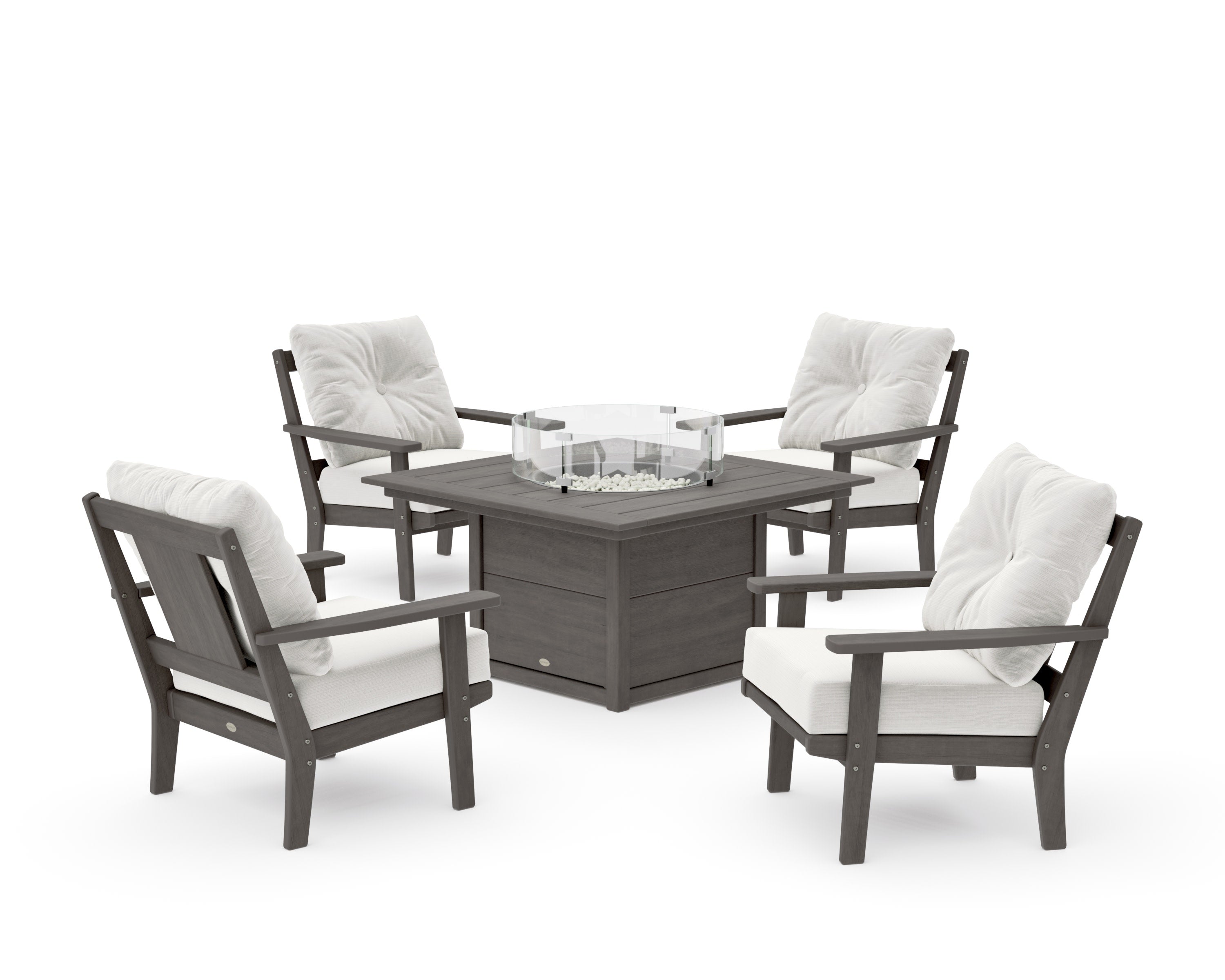 Prairie 5-Piece Deep Seating Set with Fire Pit Table in Driftwood / Natural Linen
