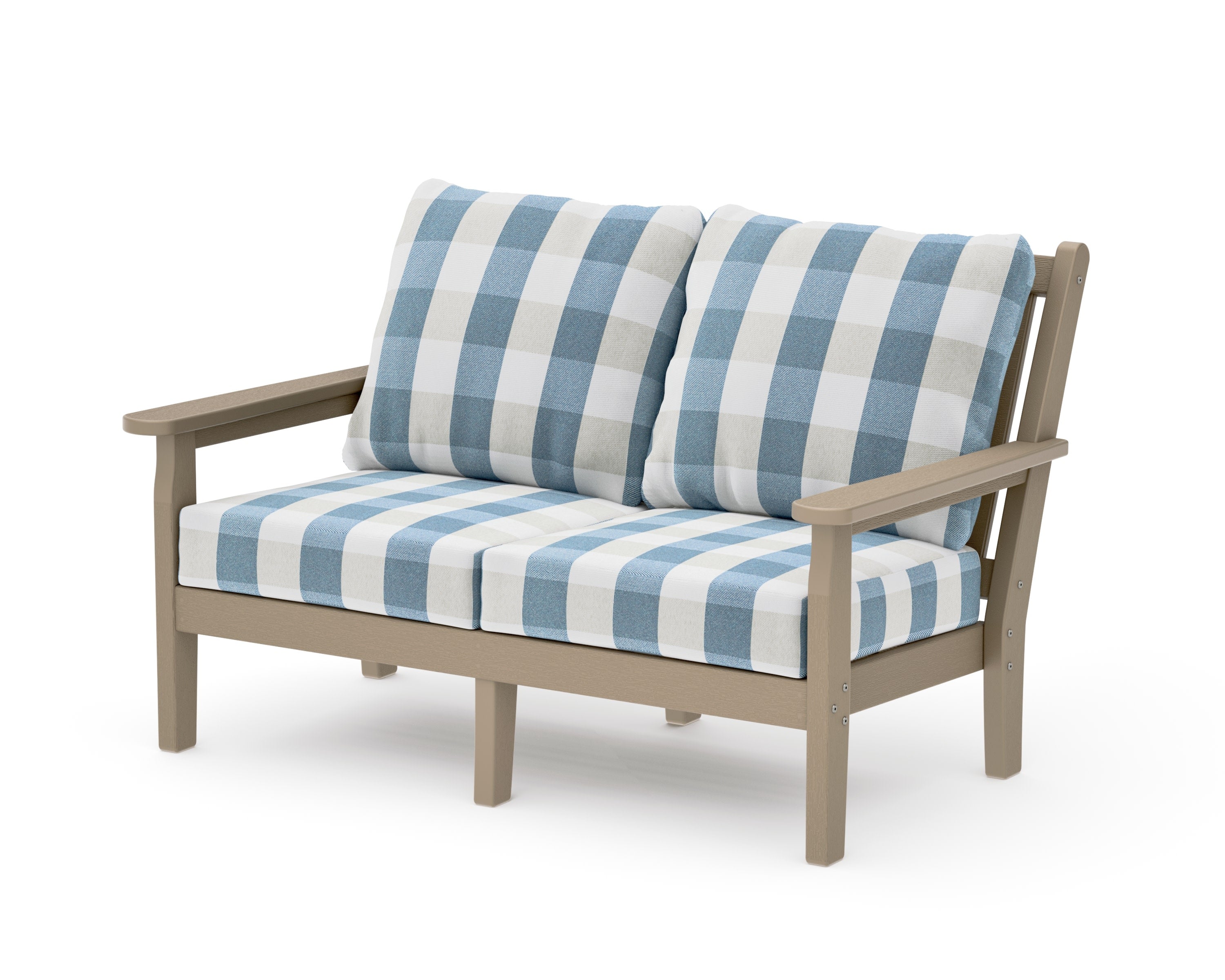 Chippendale Deep Seating Loveseat in Vintage Sahara / Buffalo Plaid Sky Blue