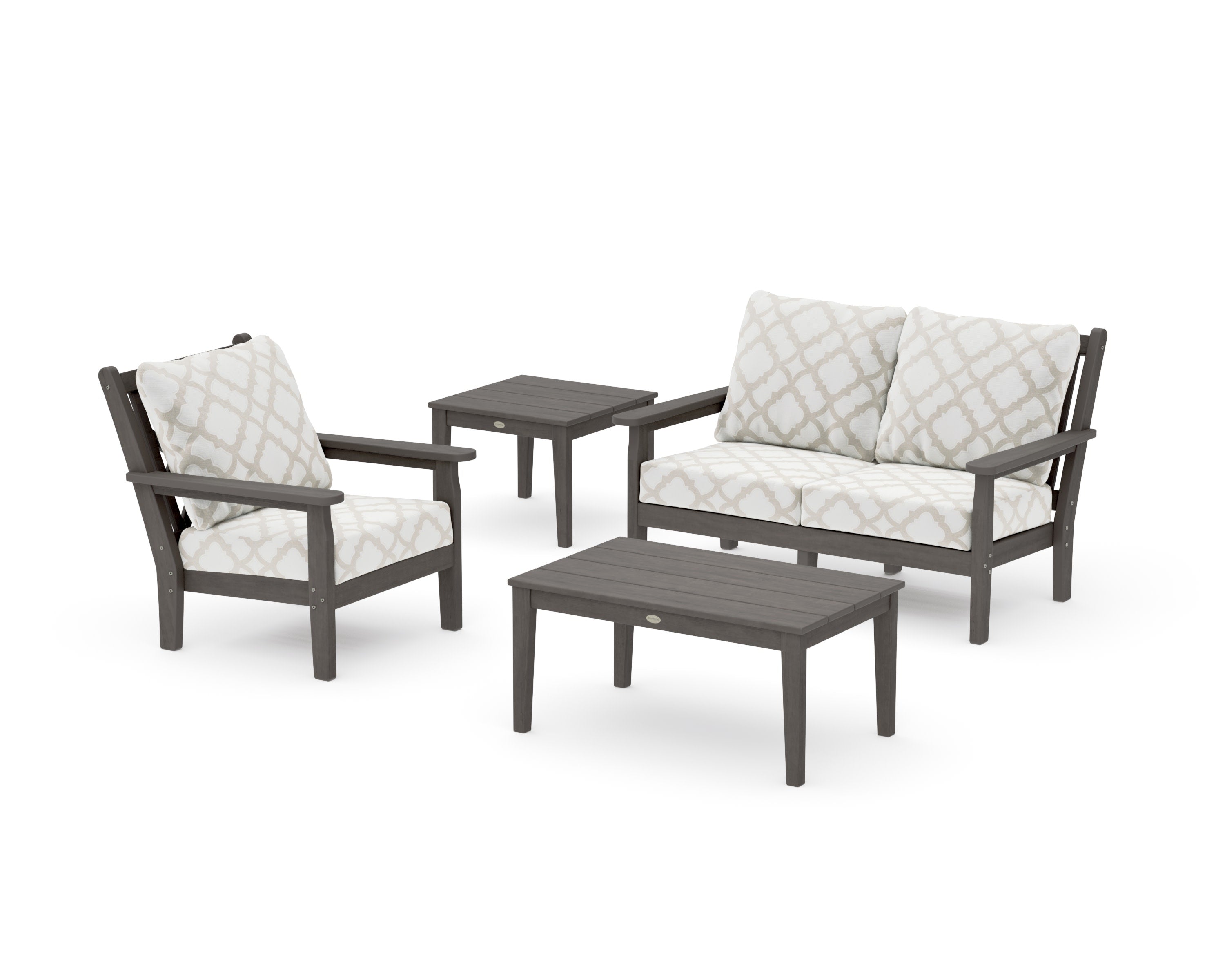 Chippendale 4-Piece Deep Seating Set in Driftwood / Trellis Dune Burlap