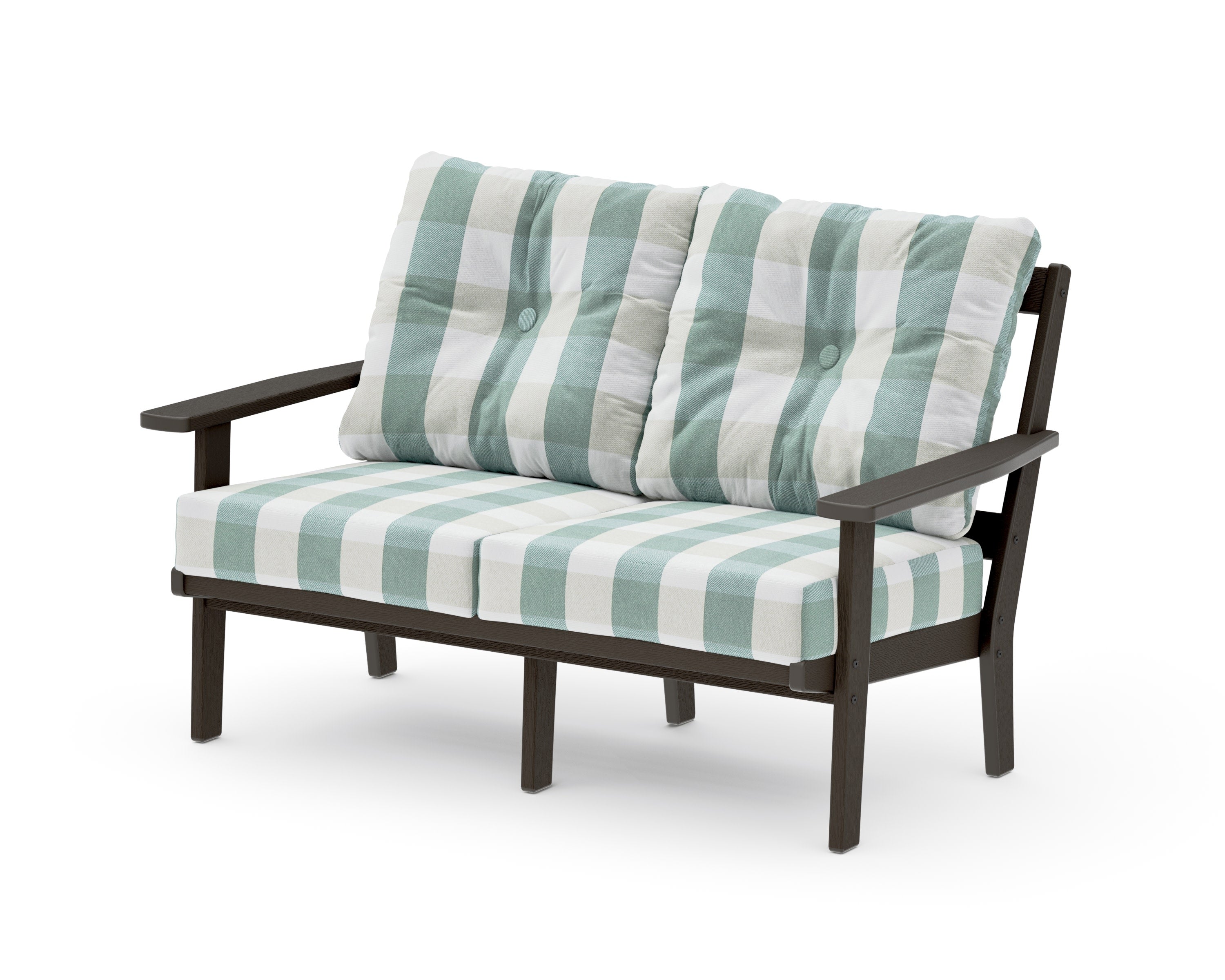 Oxford Deep SeatingLoveseat in Vintage Coffee / Buffalo Plaid Glacier Spa