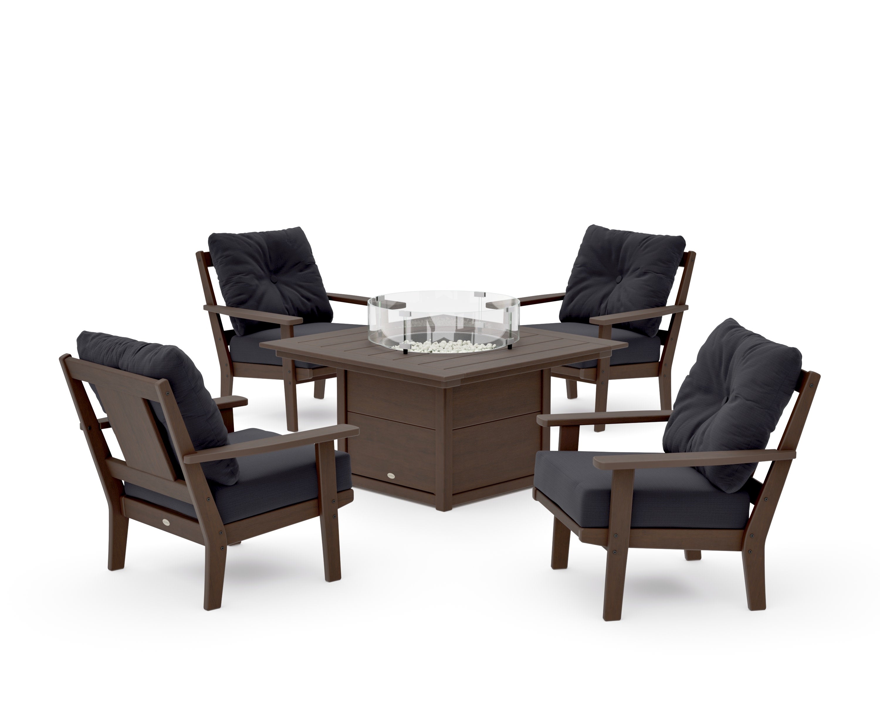 Prairie 5-Piece Deep Seating Set with Fire Pit Table in Kona / Midnight Linen