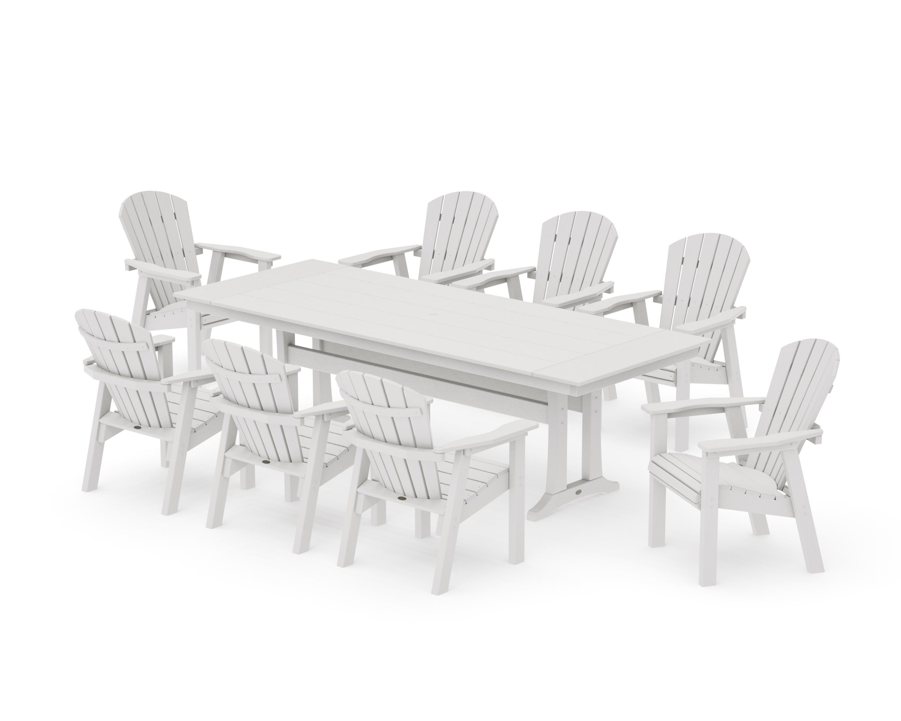 Seashell 9-Piece Farmhouse Dining Set with Trestle Legs in Vintage White