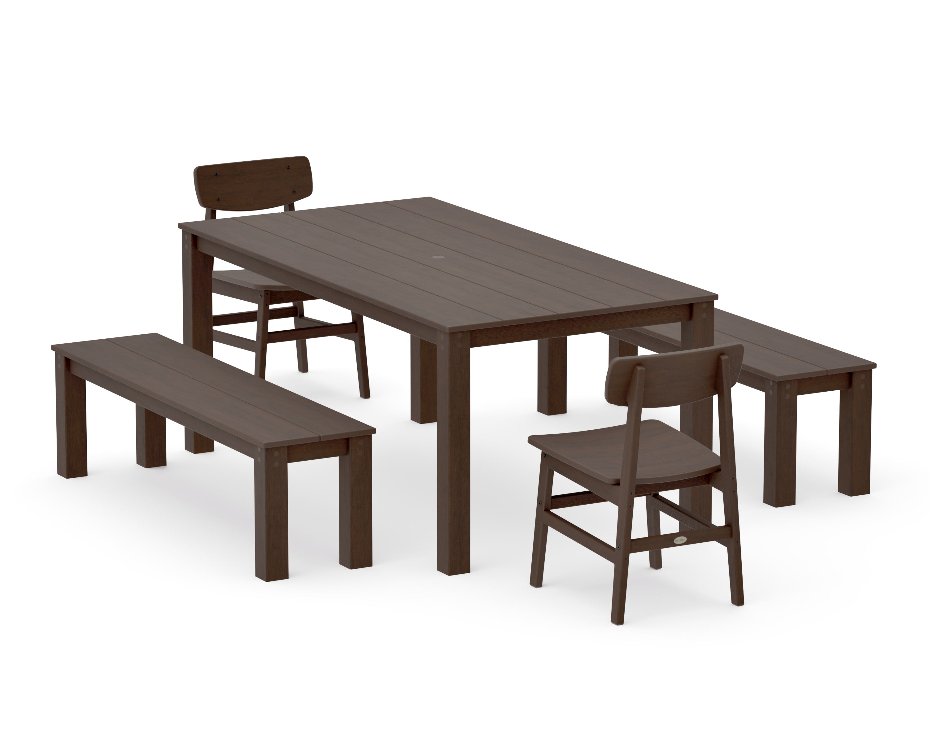 Modern Studio Urban Chair 5-Piece Parsons Dining Set with Benches in Kona