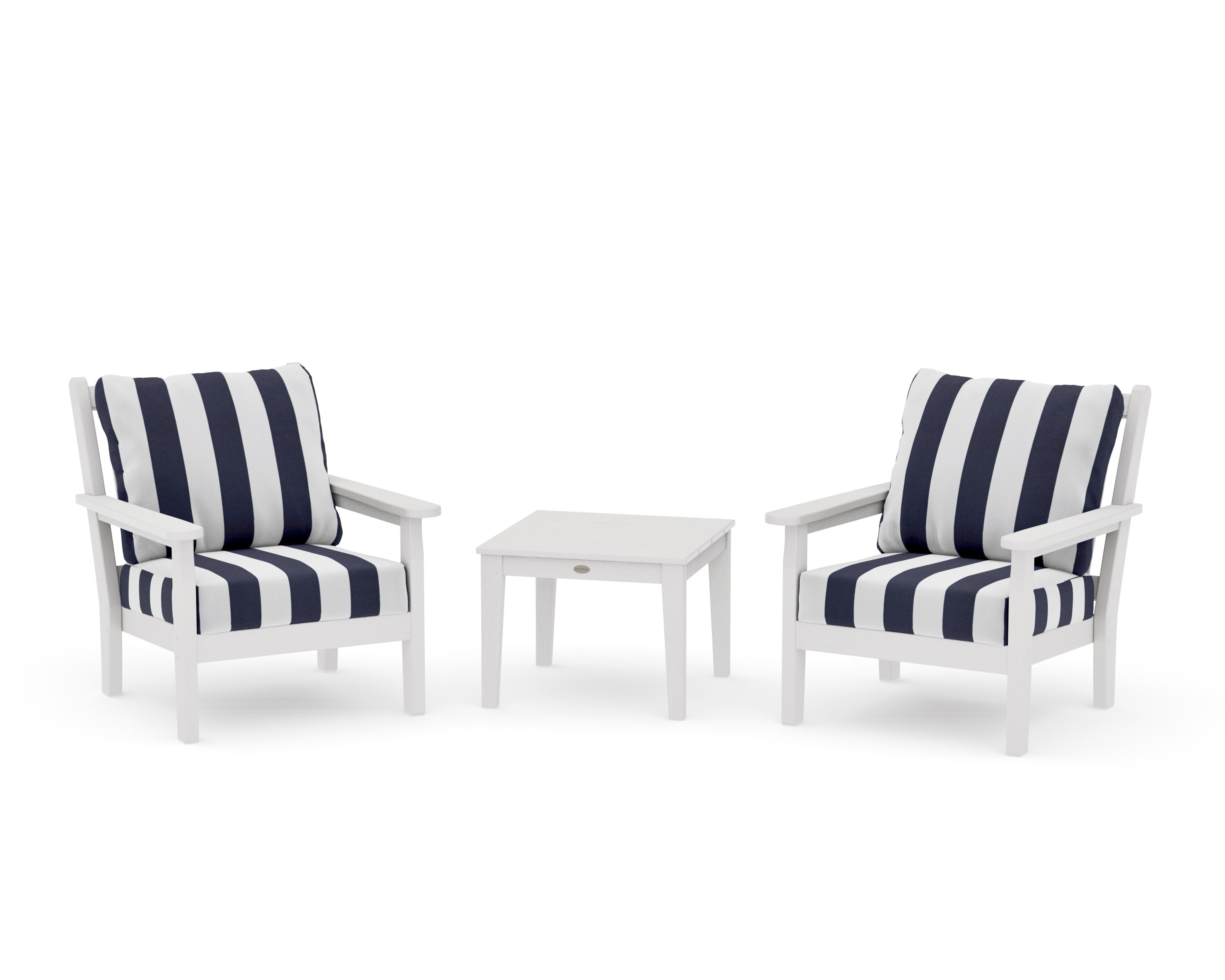 Chippendale 3-Piece Deep Seating Set in Vintage White / Cabana Stripe Navy