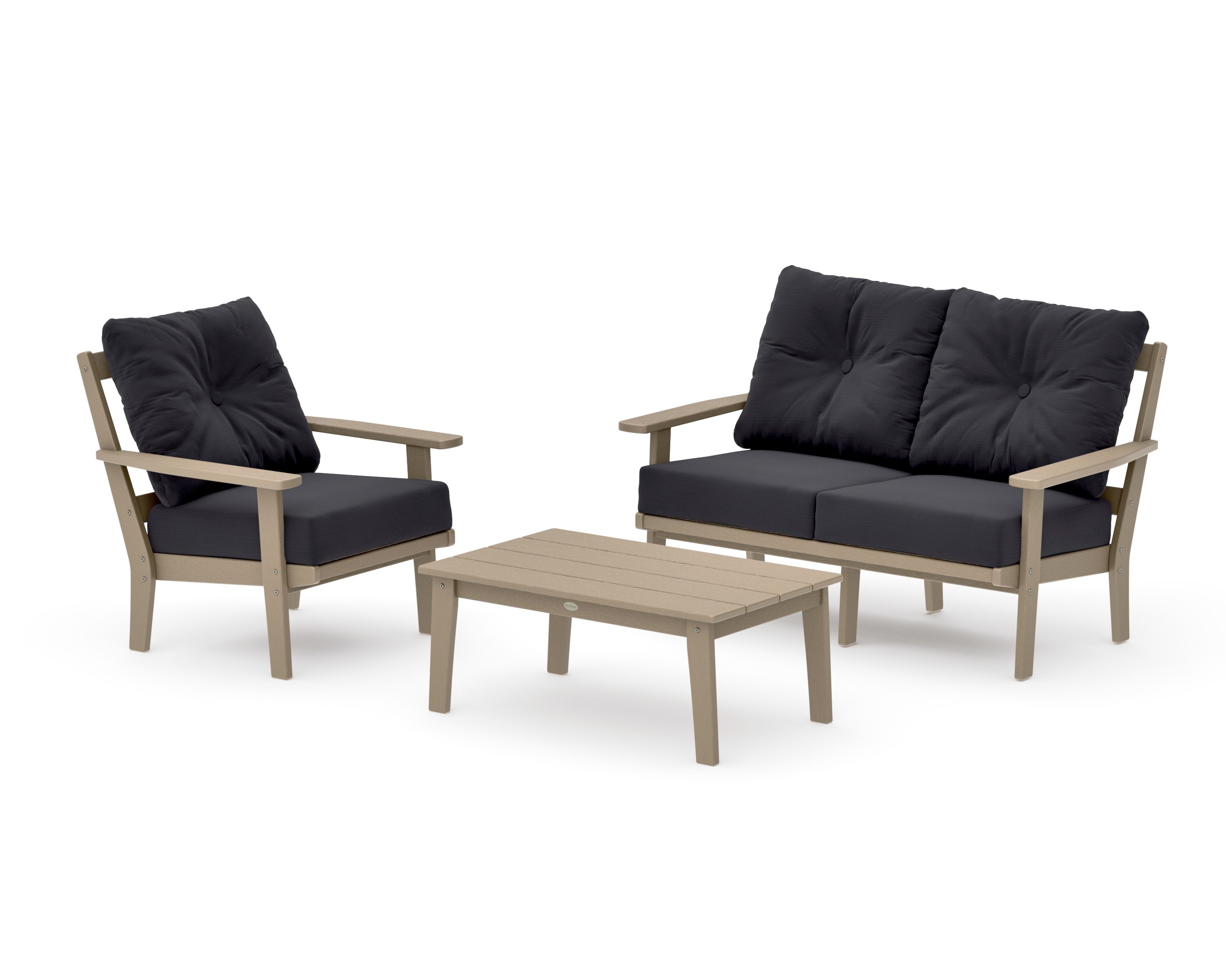 Prairie 3-Piece Deep Seating Set with Loveseat in Vintage Sahara / Midnight Linen