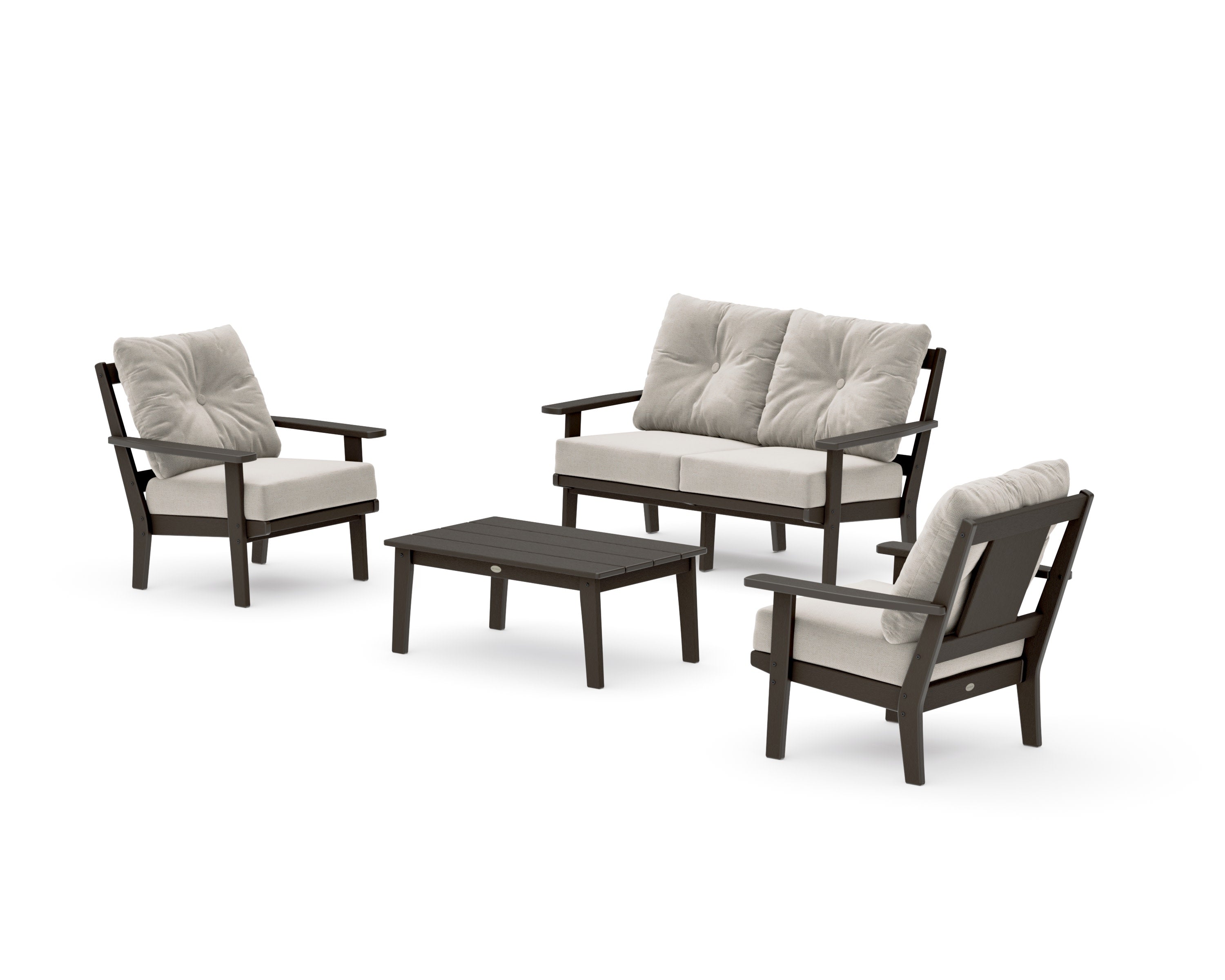 Prairie 4-Piece Deep Seating Set with Loveseat in Vintage Coffee / Dune Burlap