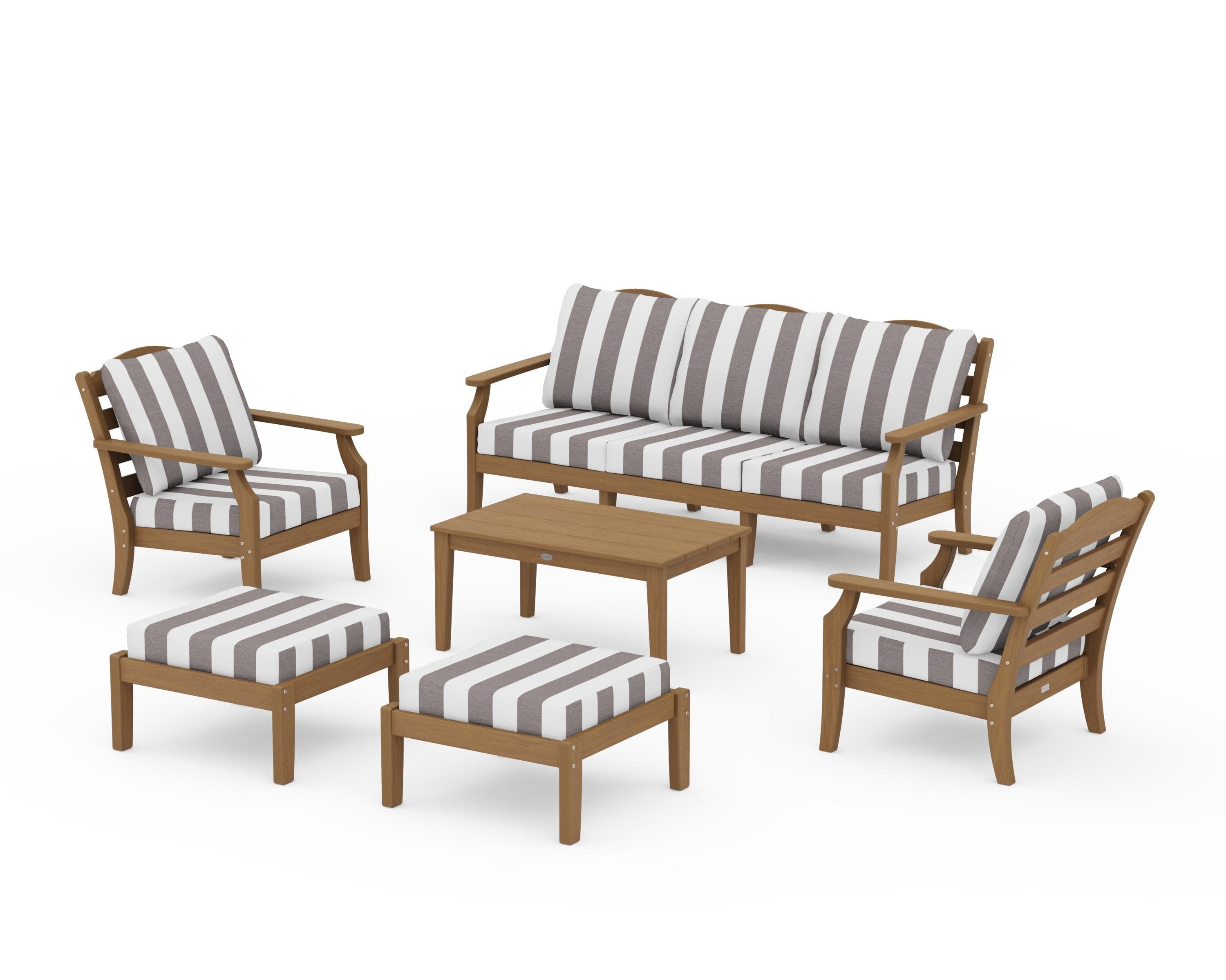 Savannah 6-Piece Lounge Sofa Set in Natural / Cabana Stripe Grey Mist