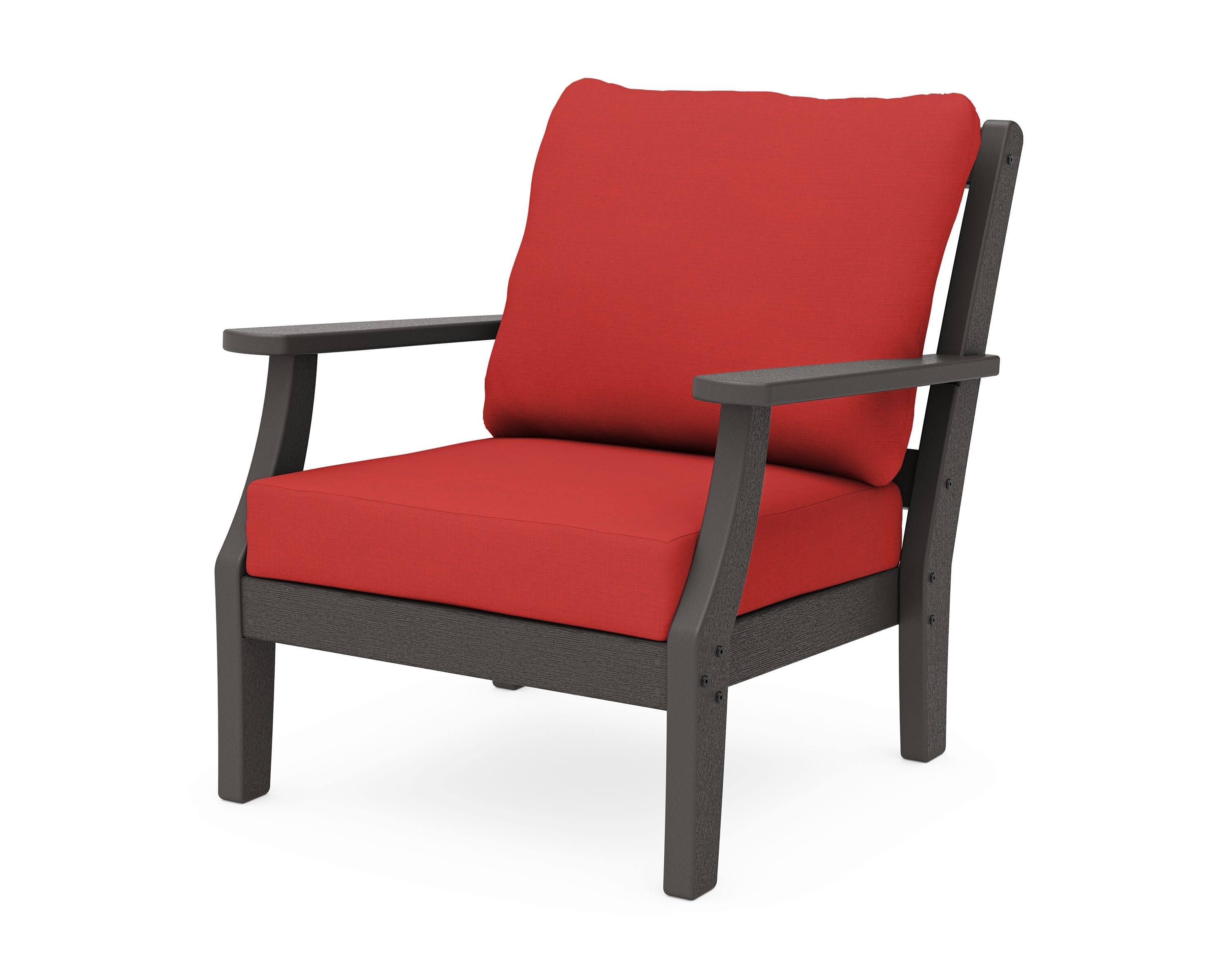Chinoiserie Deep Seating Chair in Vintage Coffee / Crimson Linen