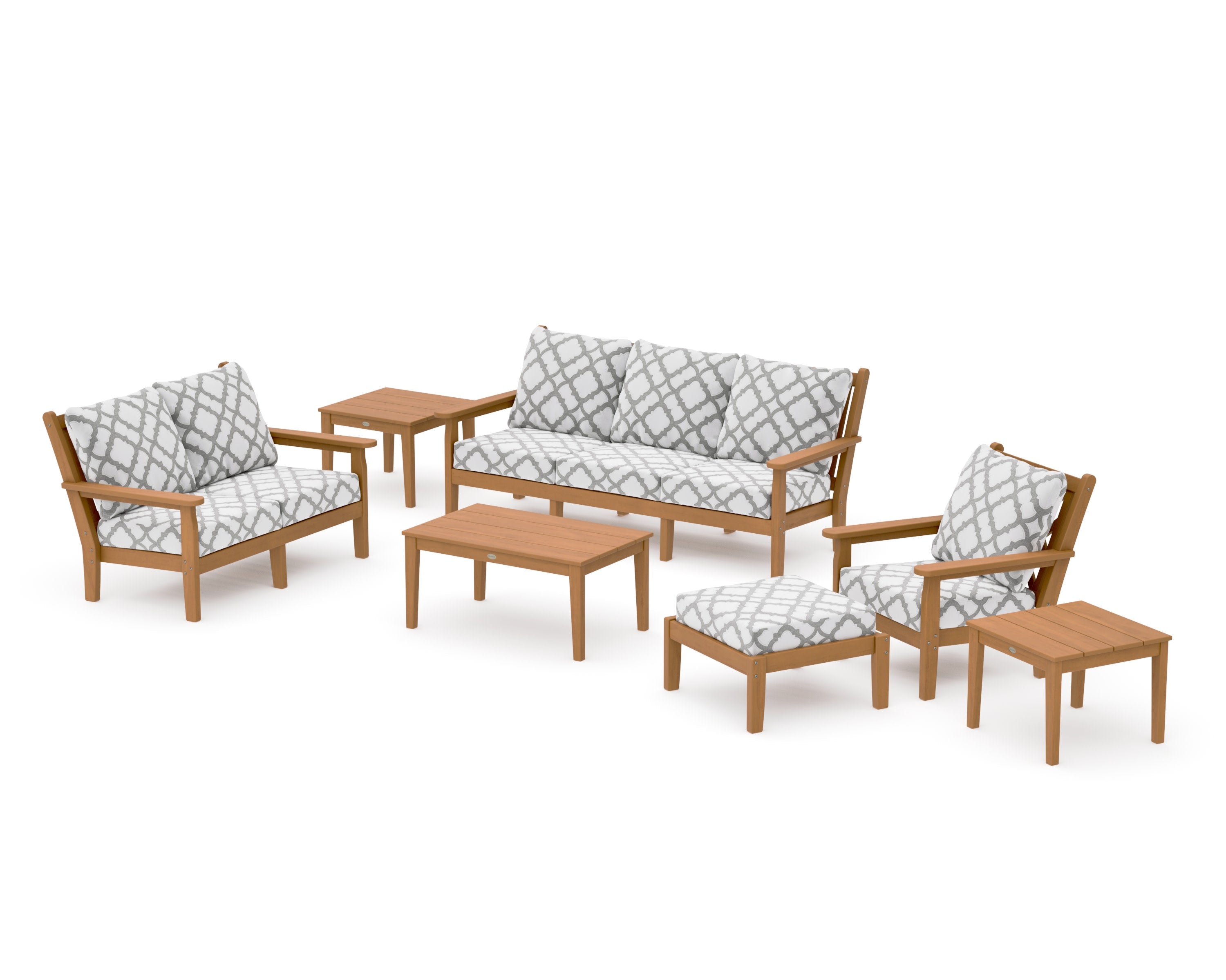 Chippendale 7-Piece Deep Seating Set in Natural / Trellis Grey Mist