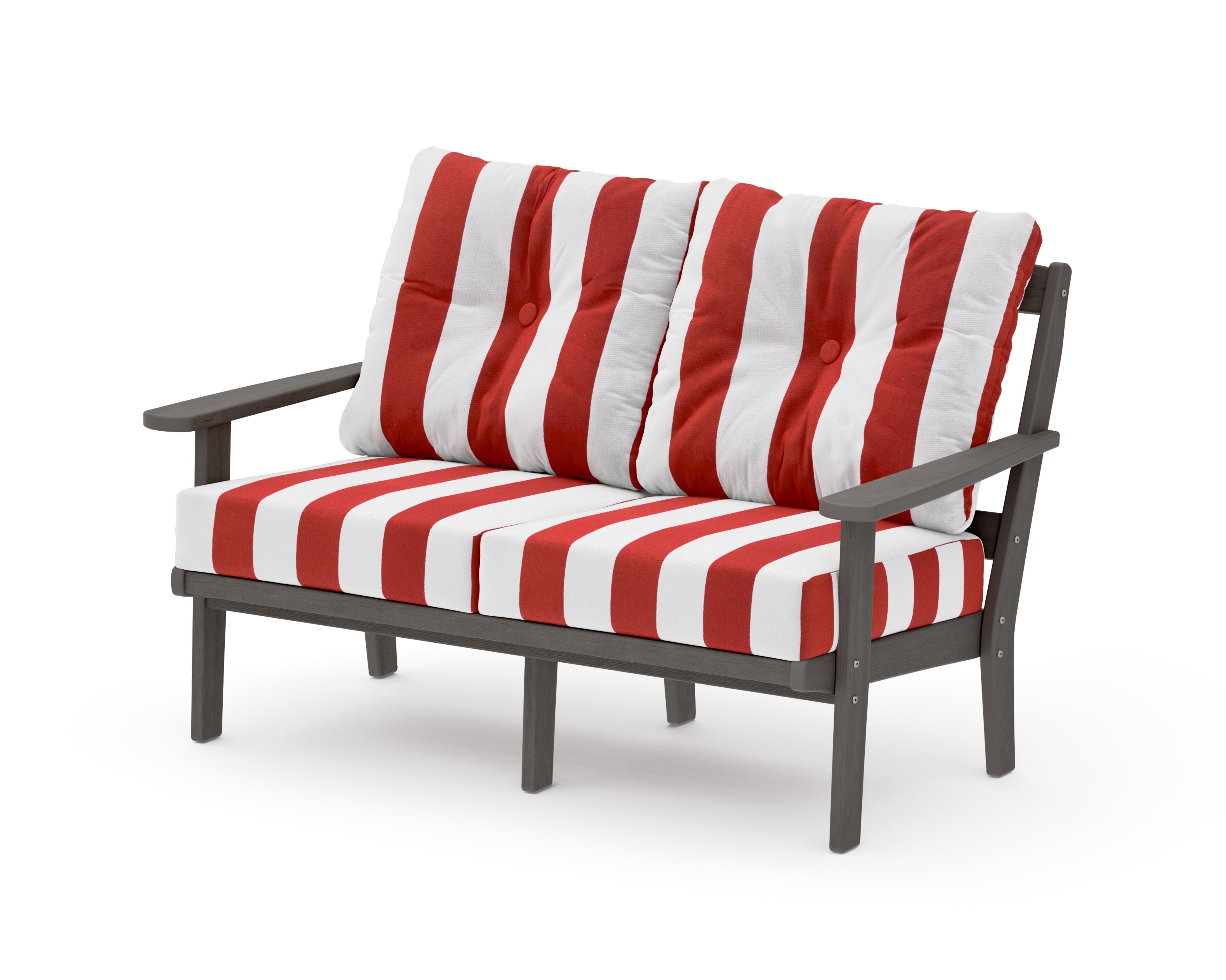 Mission Deep SeatingLoveseat in Driftwood / Cabana Stripe Crimson