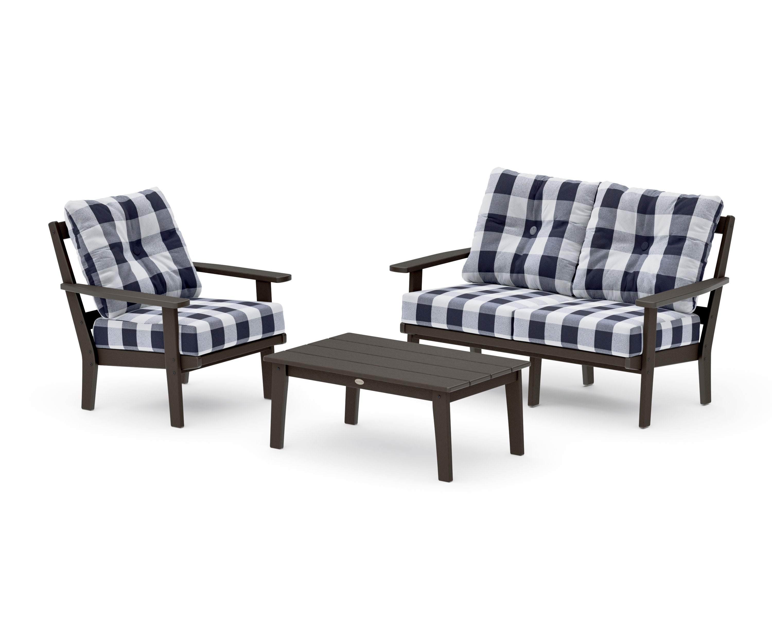 Prairie 3-Piece Deep Seating Set with Loveseat in Vintage Coffee / Buffalo Plaid Navy
