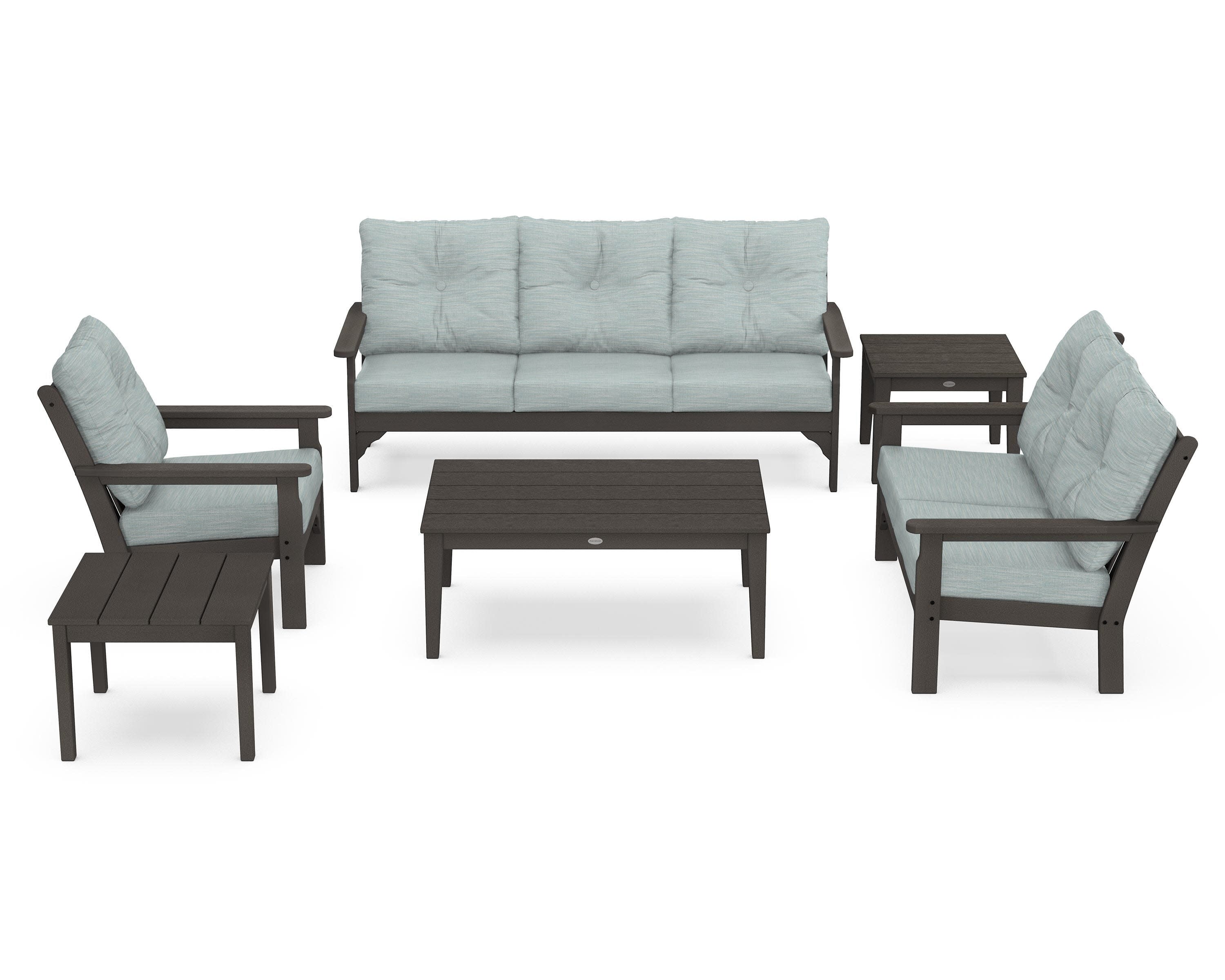 Vineyard 6-Piece Deep Seating Set in Vintage Coffee / Soothe Mist