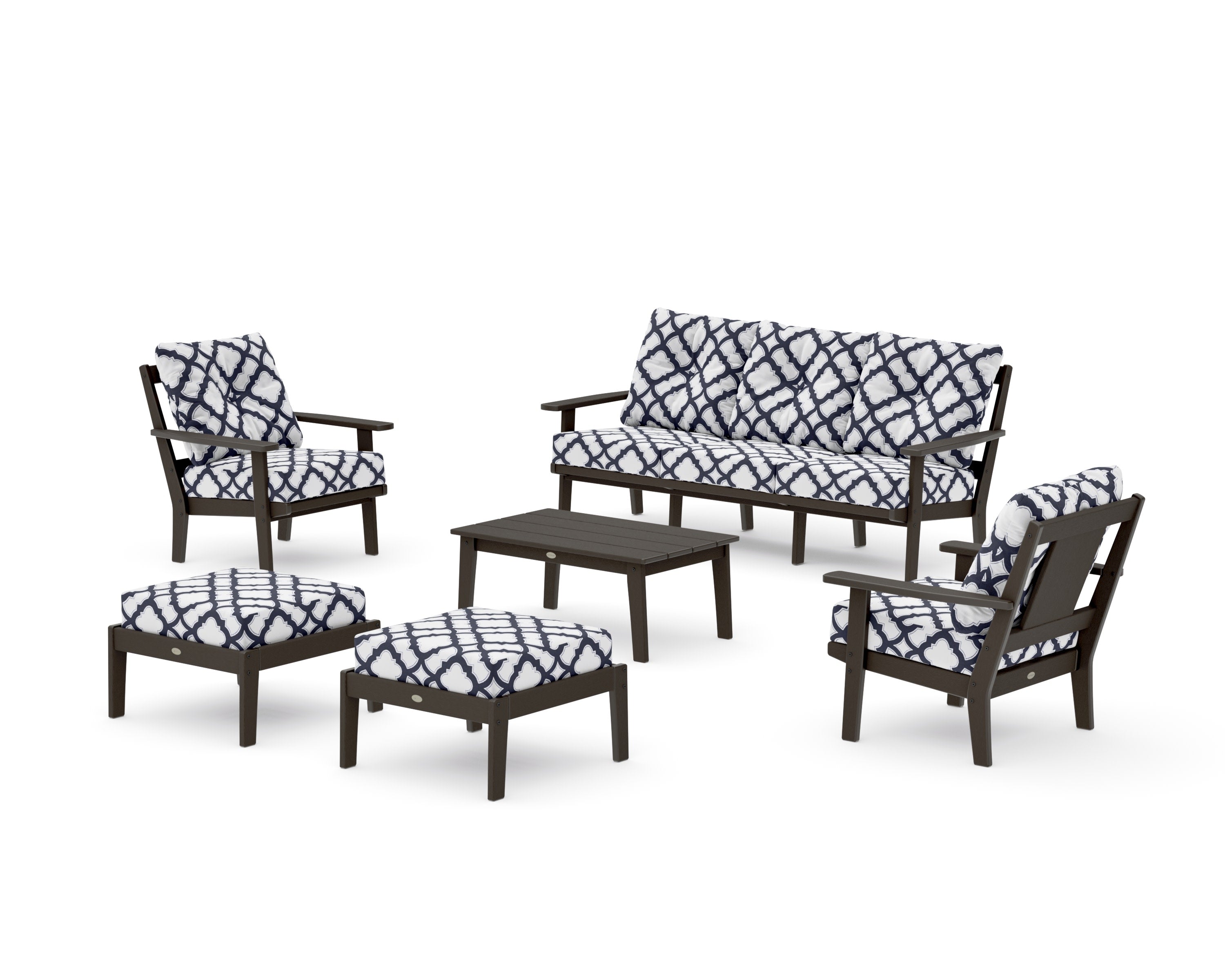 Prairie 6-Piece Lounge Sofa Set in Vintage Coffee / Trellis Navy