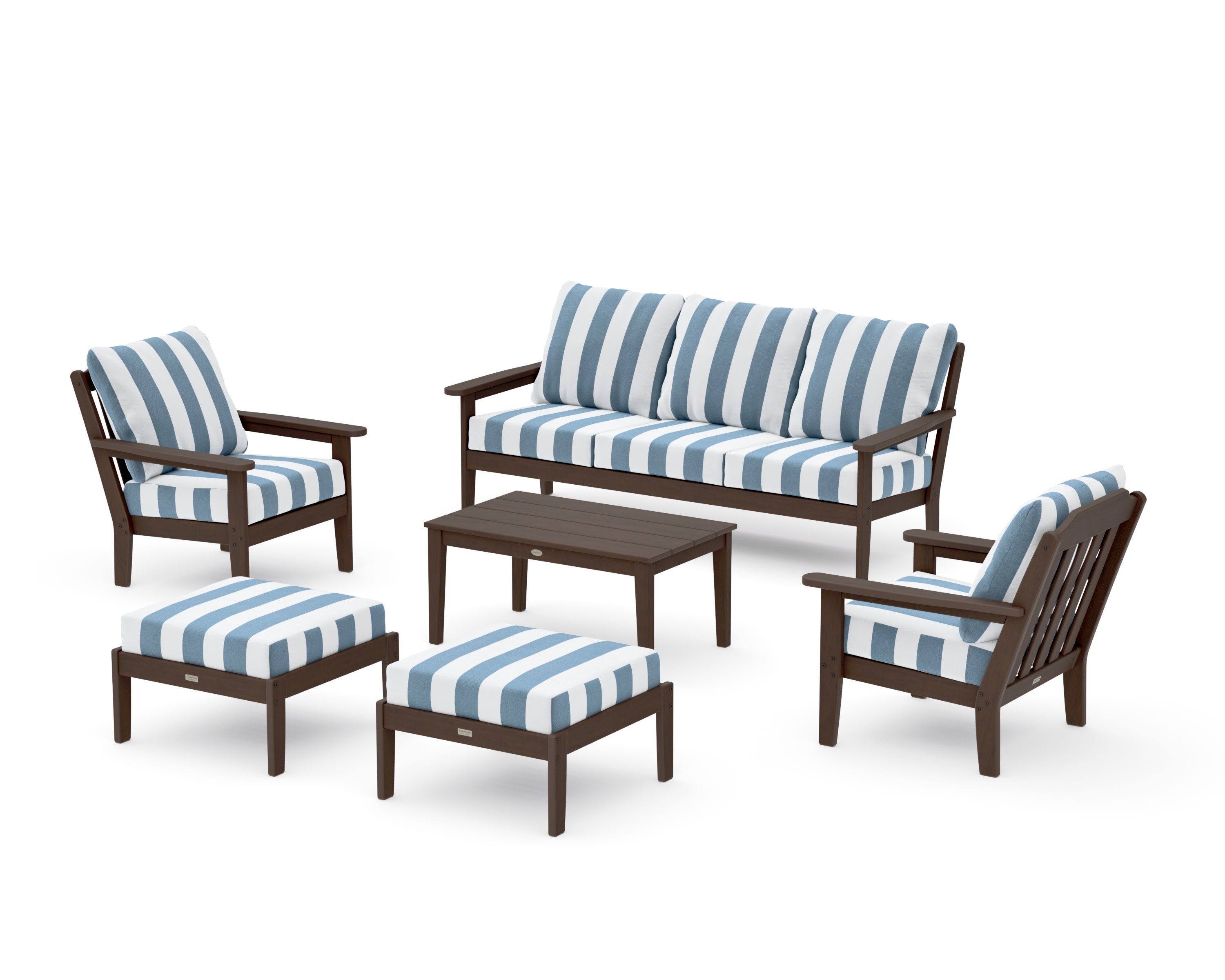 Cottage 6-Piece Lounge Sofa Set in Kona / Cabana Stripe Sky Blue