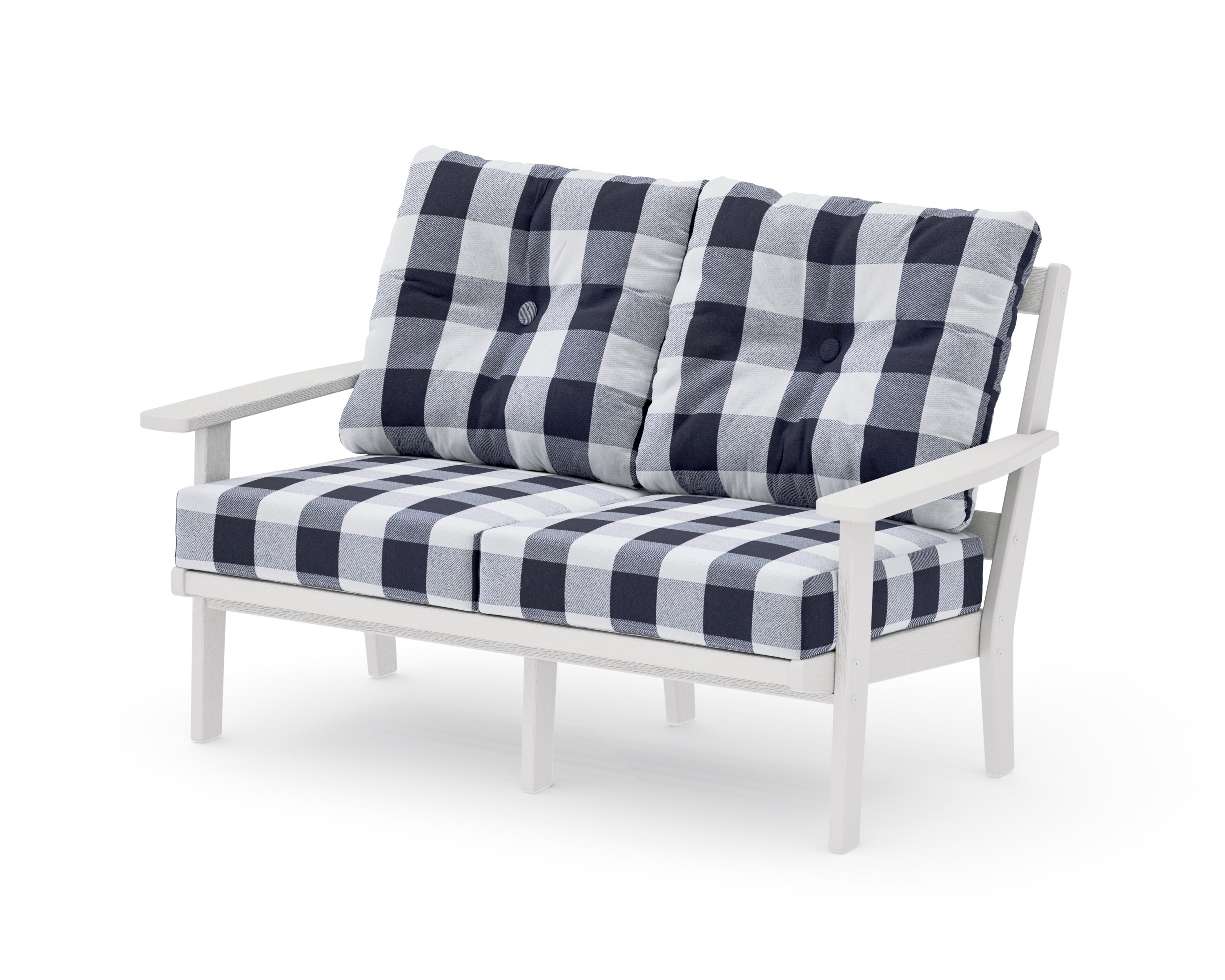 Prairie Deep SeatingLoveseat in Vintage White / Buffalo Plaid Navy