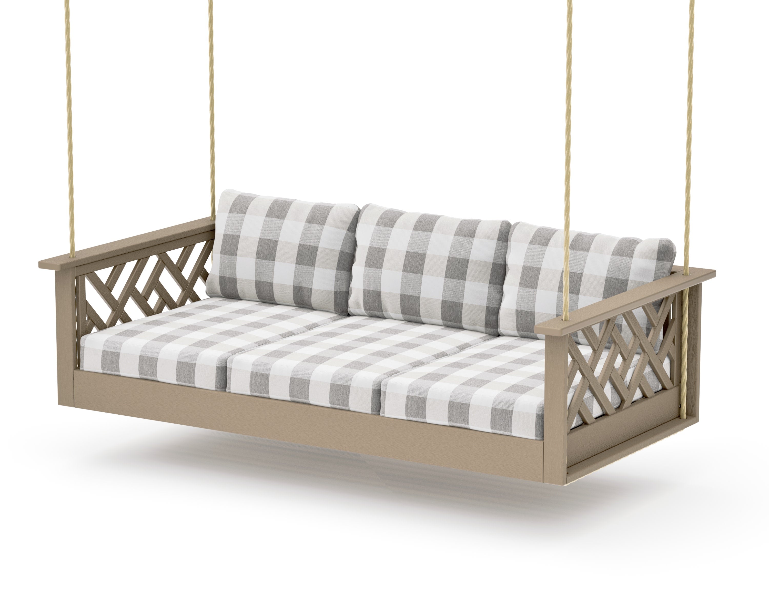 Chippendale Daybed Swing in Vintage Sahara / Buffalo Plaid Grey Mist