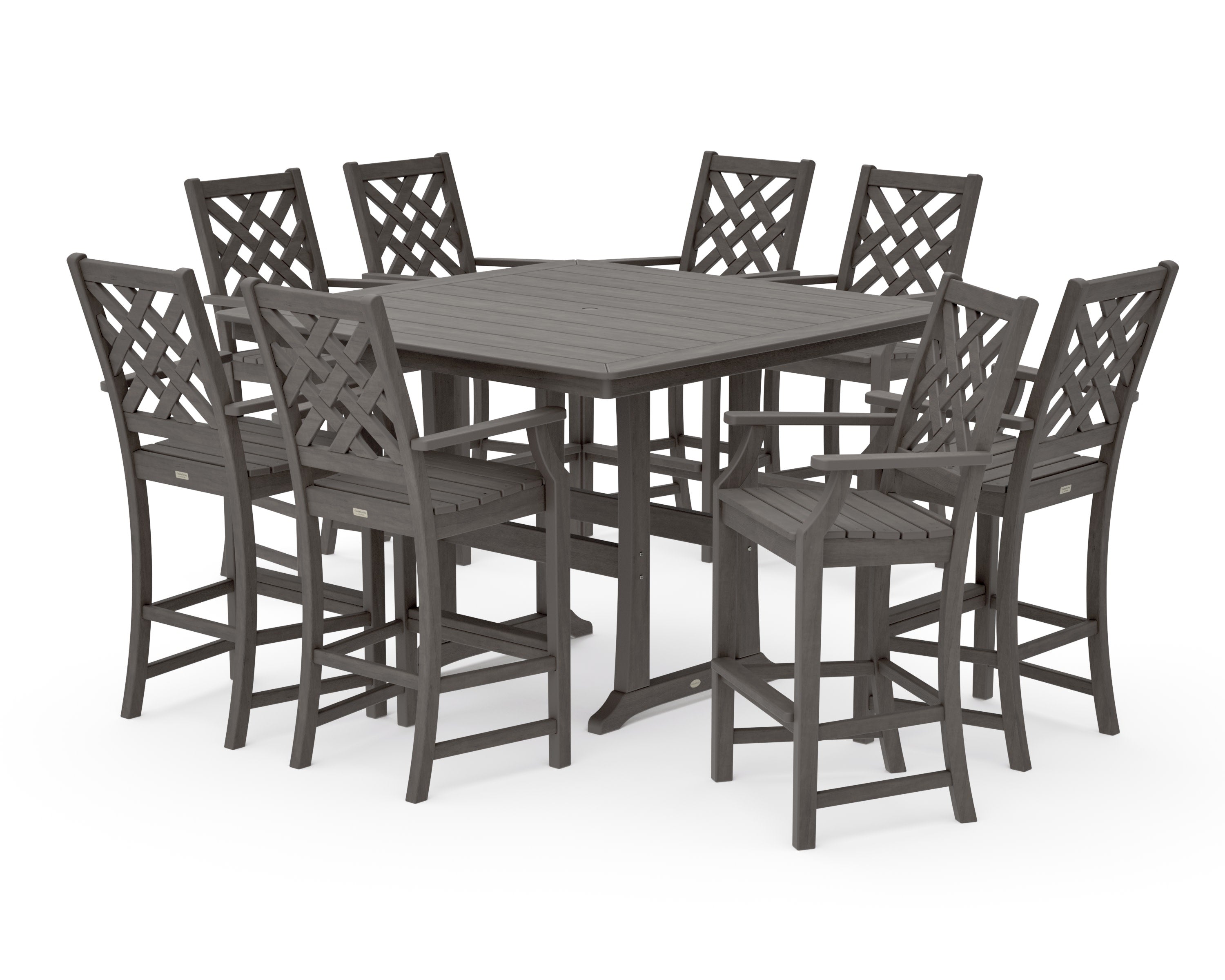 Wovendale 9-Piece Square Bar Set with Trestle Legs in Driftwood