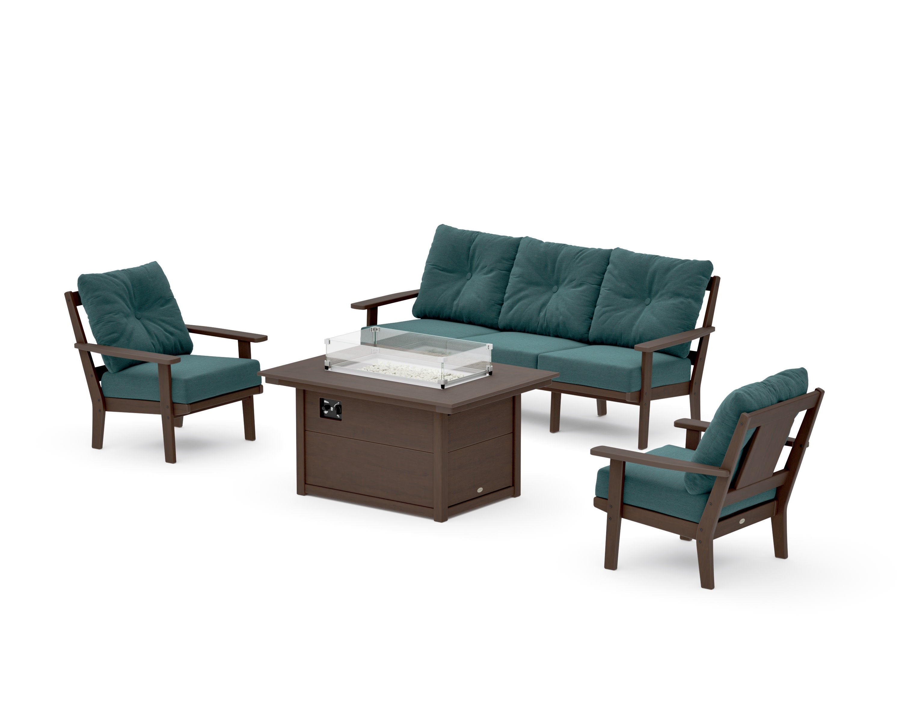Prairie Deep Seating Fire Pit Table Set in Kona / Ocean Teal