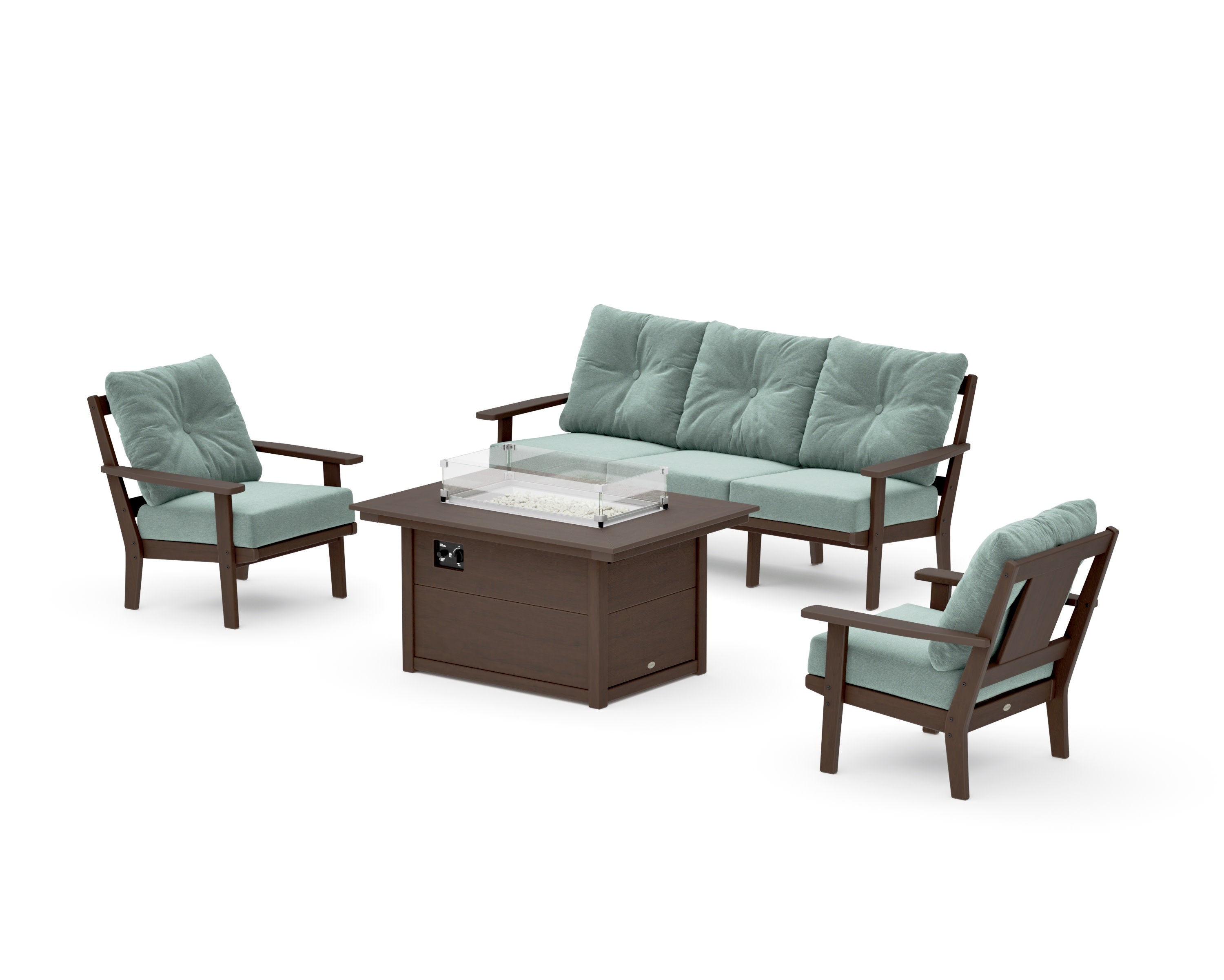 Prairie Deep Seating Fire Pit Table Set in Kona / Glacier Spa