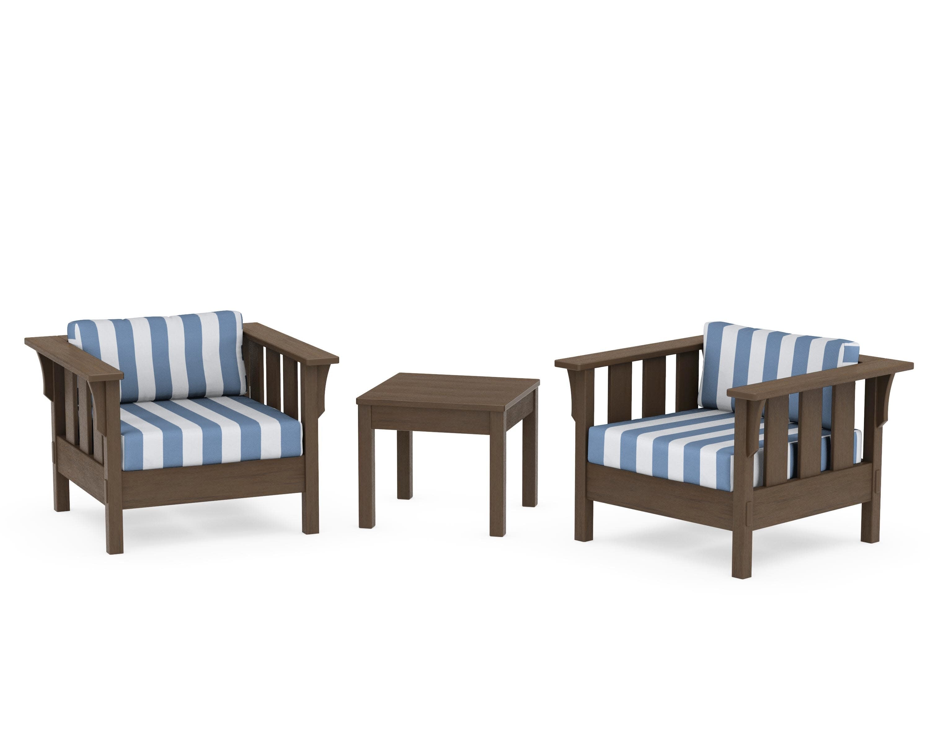 Acadia 3-Piece Deep Seating Set in Kona / Cabana Stripe Sky Blue