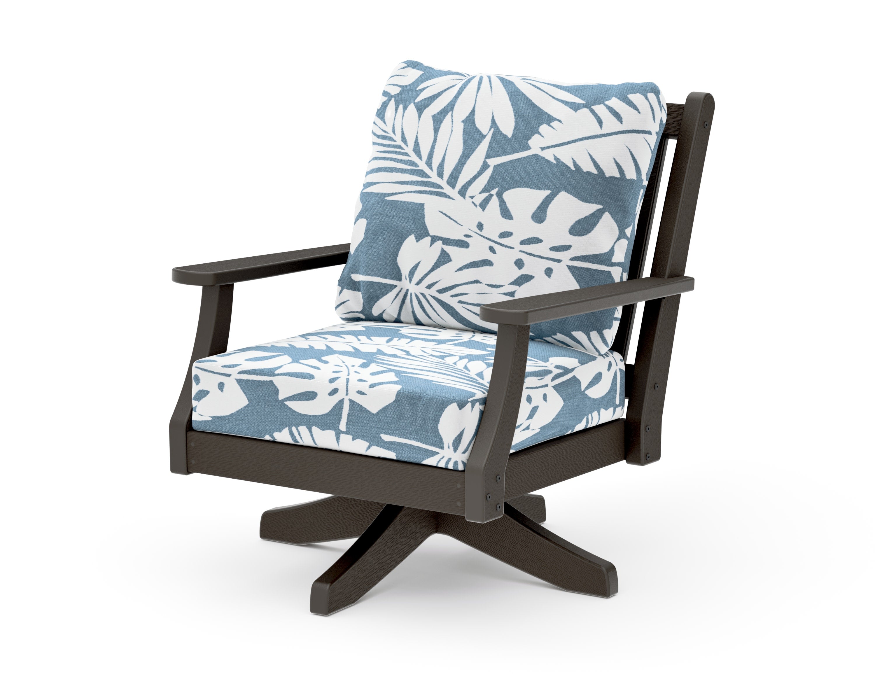 Wovendale Deep Seating Swivel Chair in Vintage Coffee / Leaf Sky Blue