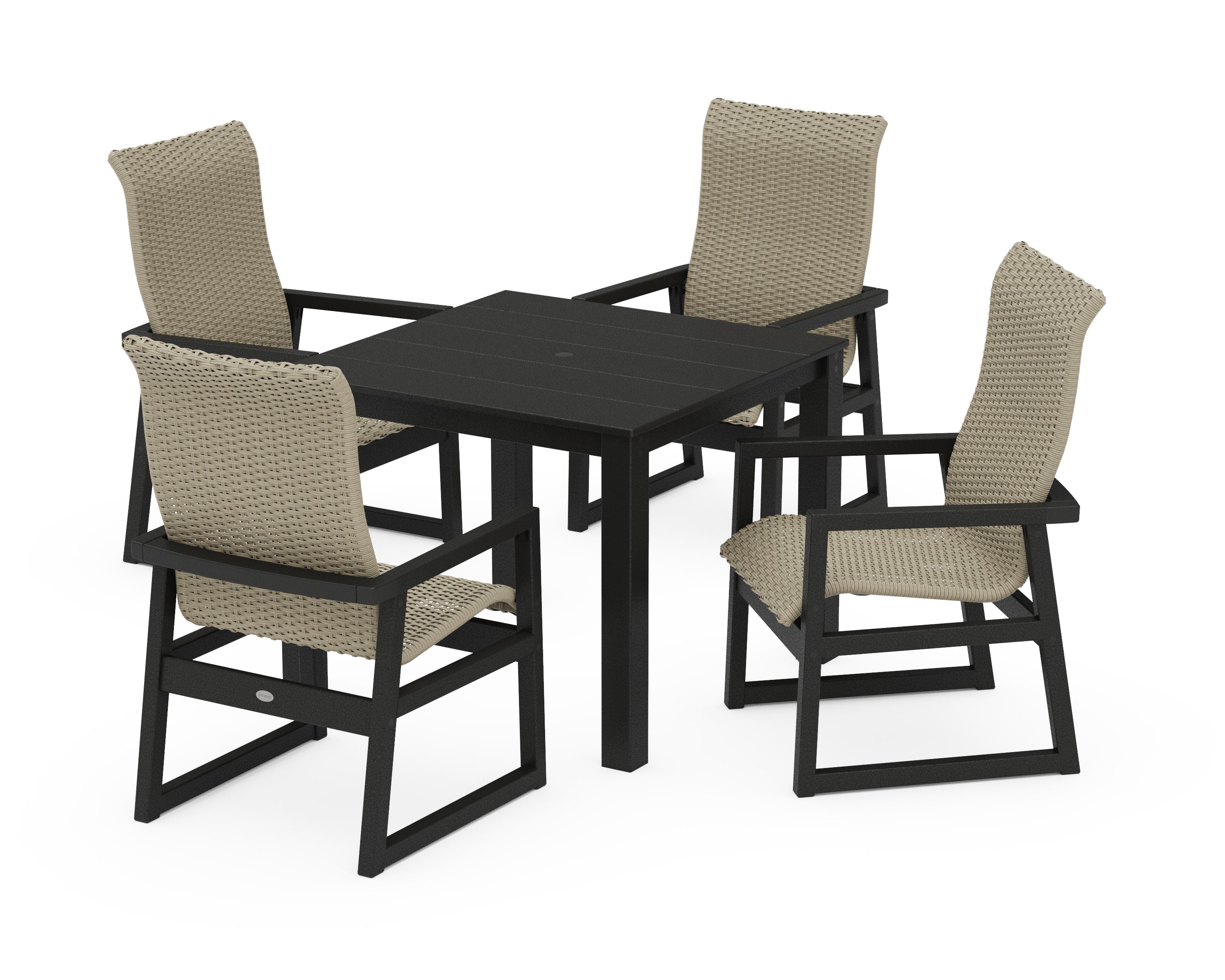 EDGE Woven Highback 5-Piece Parsons Dining Set in Black / Dune Grass