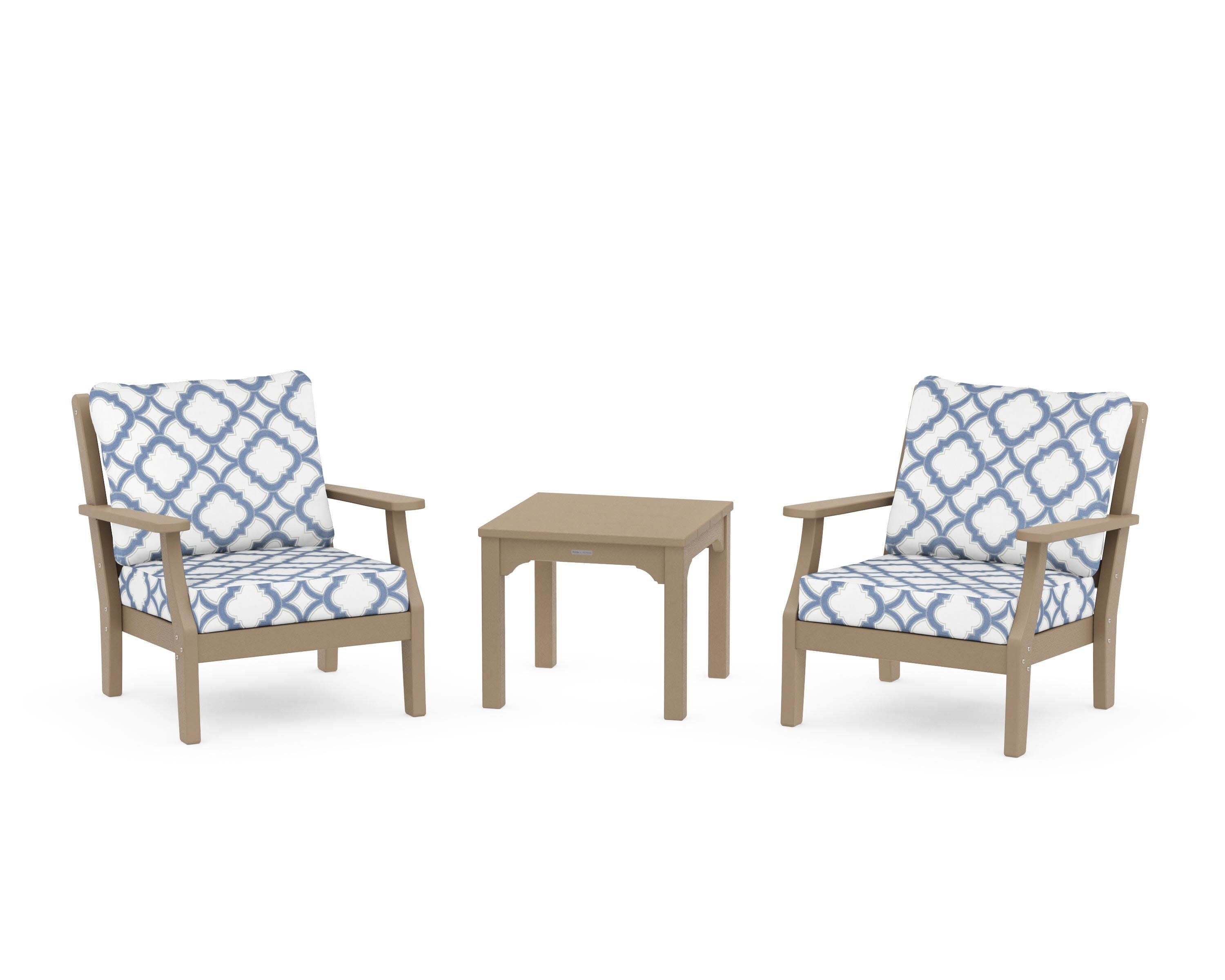 Chinoiserie 3-Piece Deep Seating Set in Vintage Sahara / Trellis Sky Blue