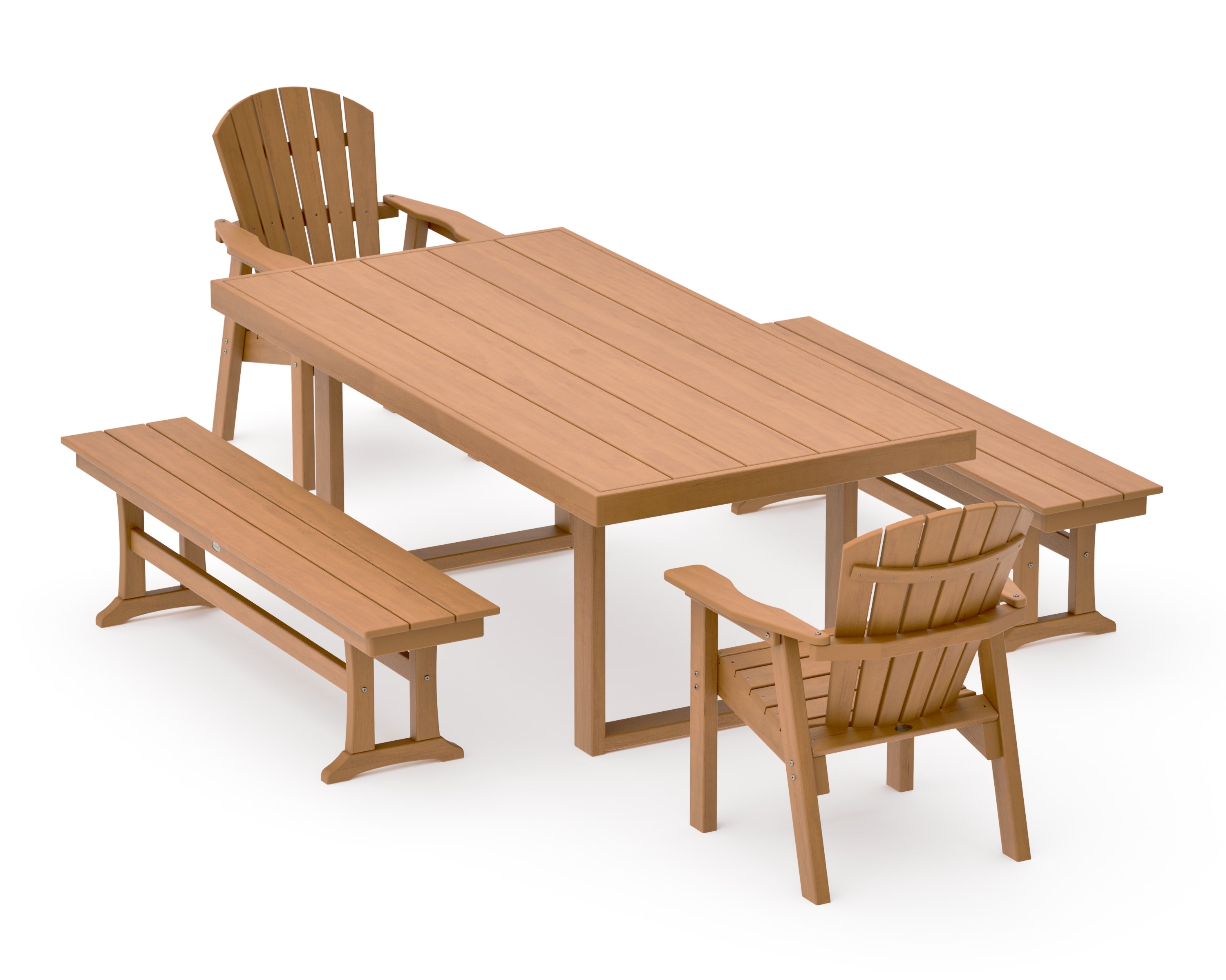 Seashell 5-Piece Dining Set with Benches in Natural