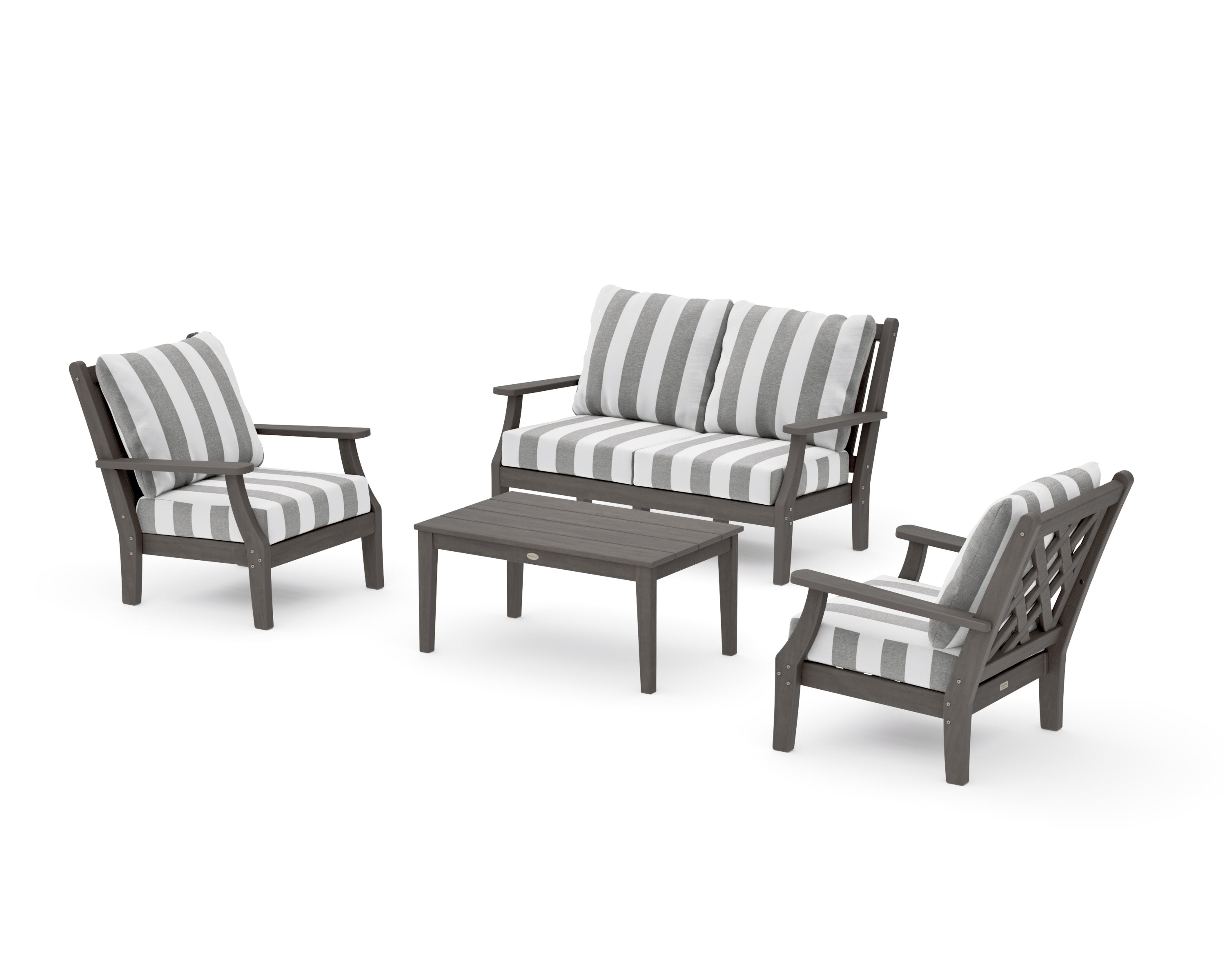 Wovendale 4-Piece Deep Seating Set with Loveseat in Driftwood / Cabana Stripe Grey Mist