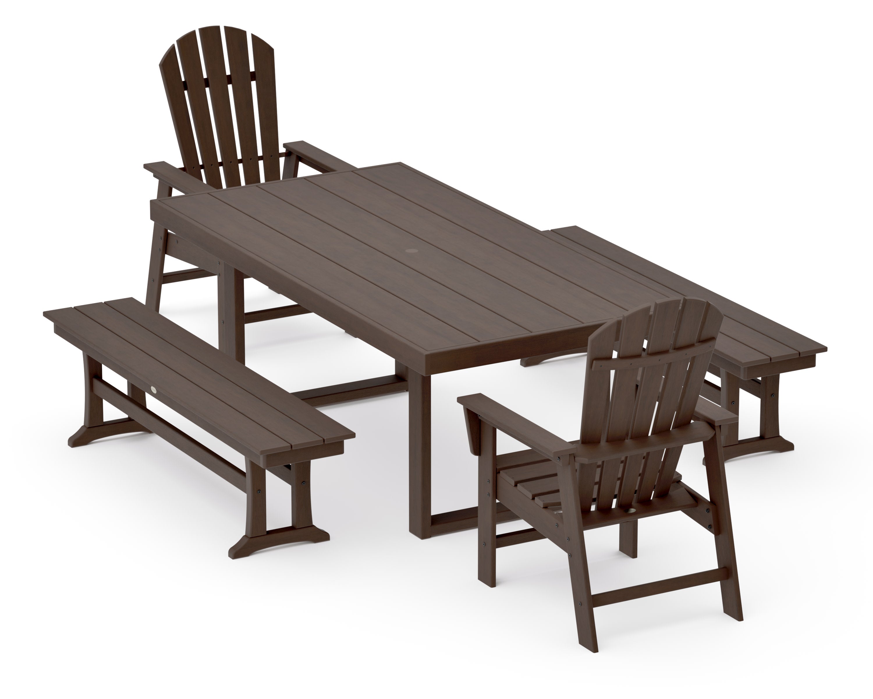 South Beach 5-Piece Dining Set with Benches in Kona