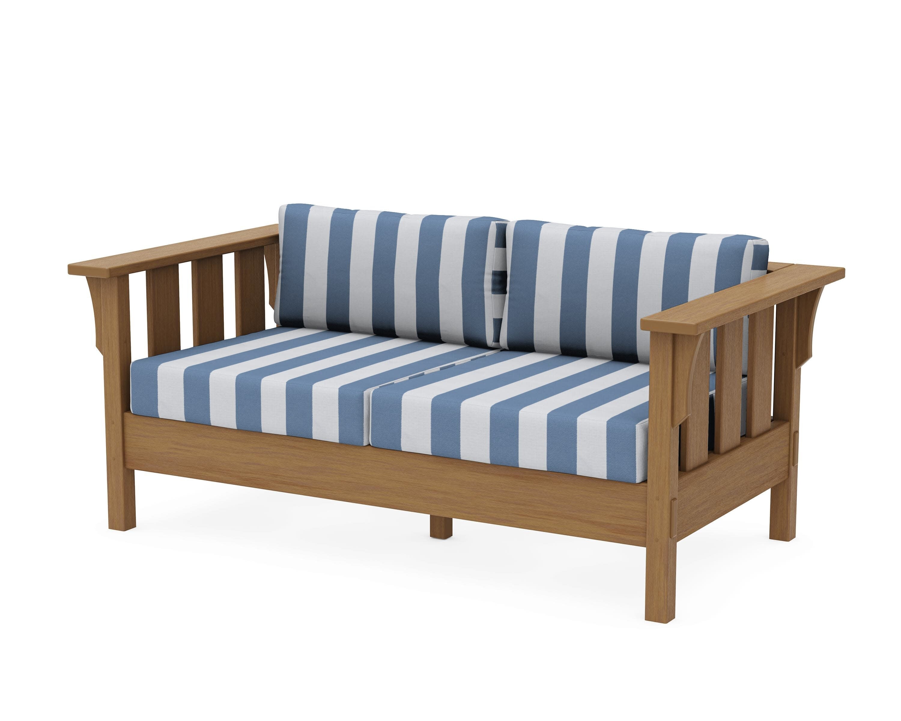 Acadia Deep Seating Loveseat in Natural / Cabana Stripe Sky Blue