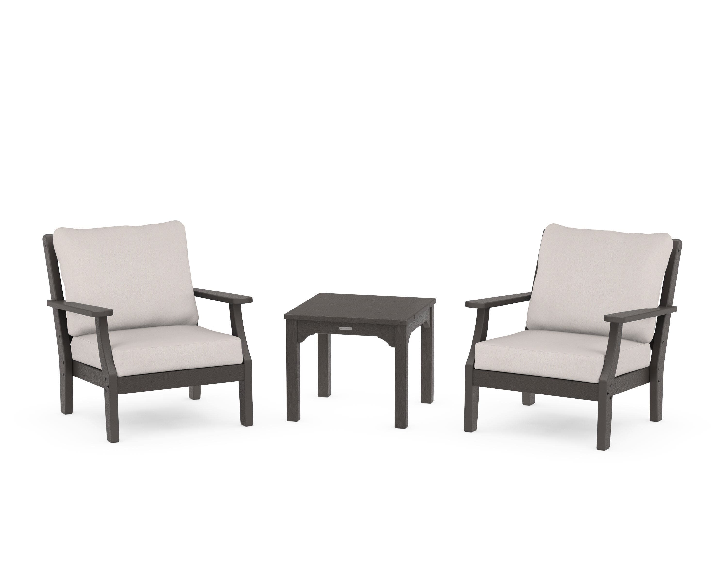 Chinoiserie 3-Piece Deep Seating Set in Vintage Coffee / Dune Burlap