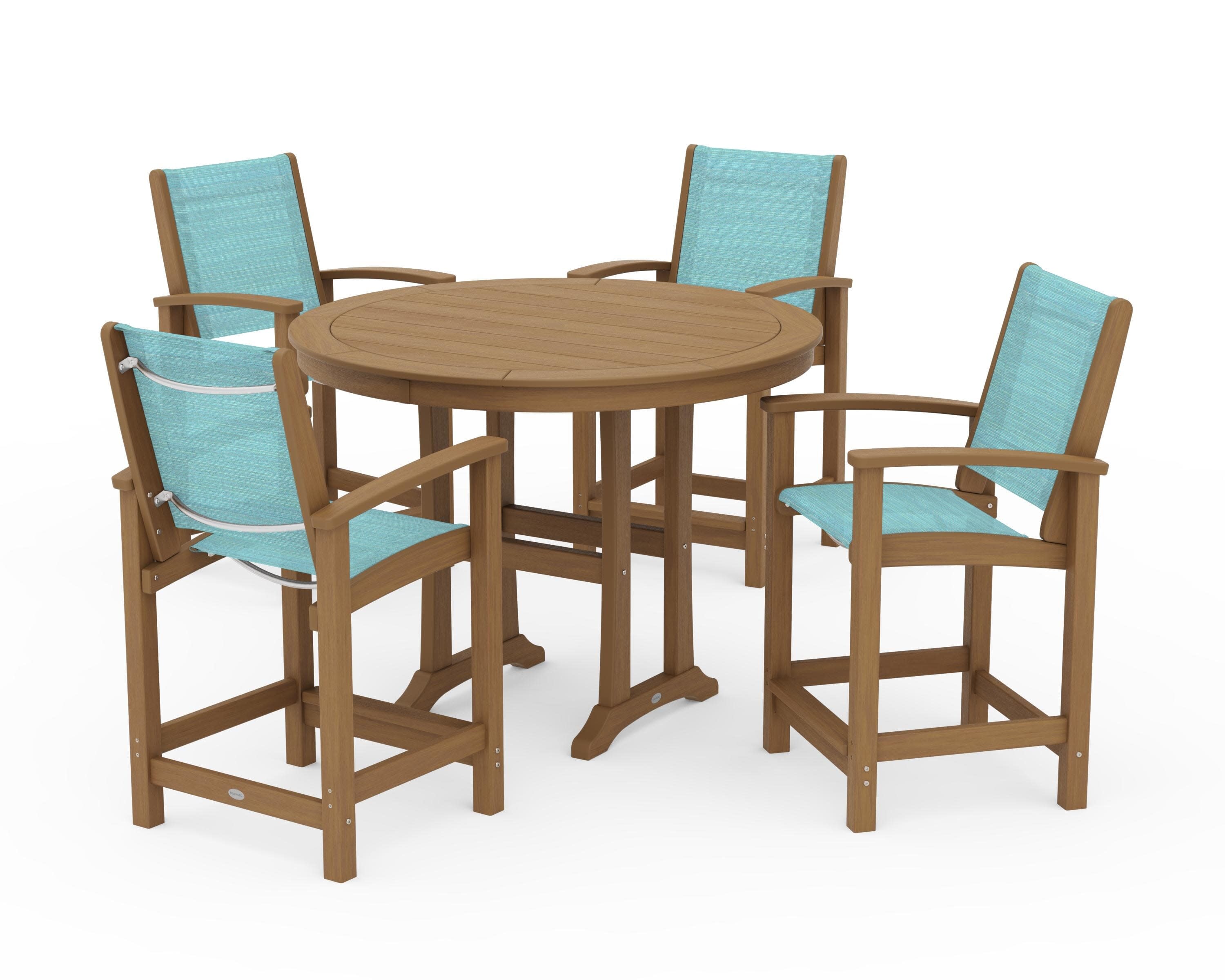 Coastal 5-Piece Counter Set in Natural / Dupioni Aquamarine Sling