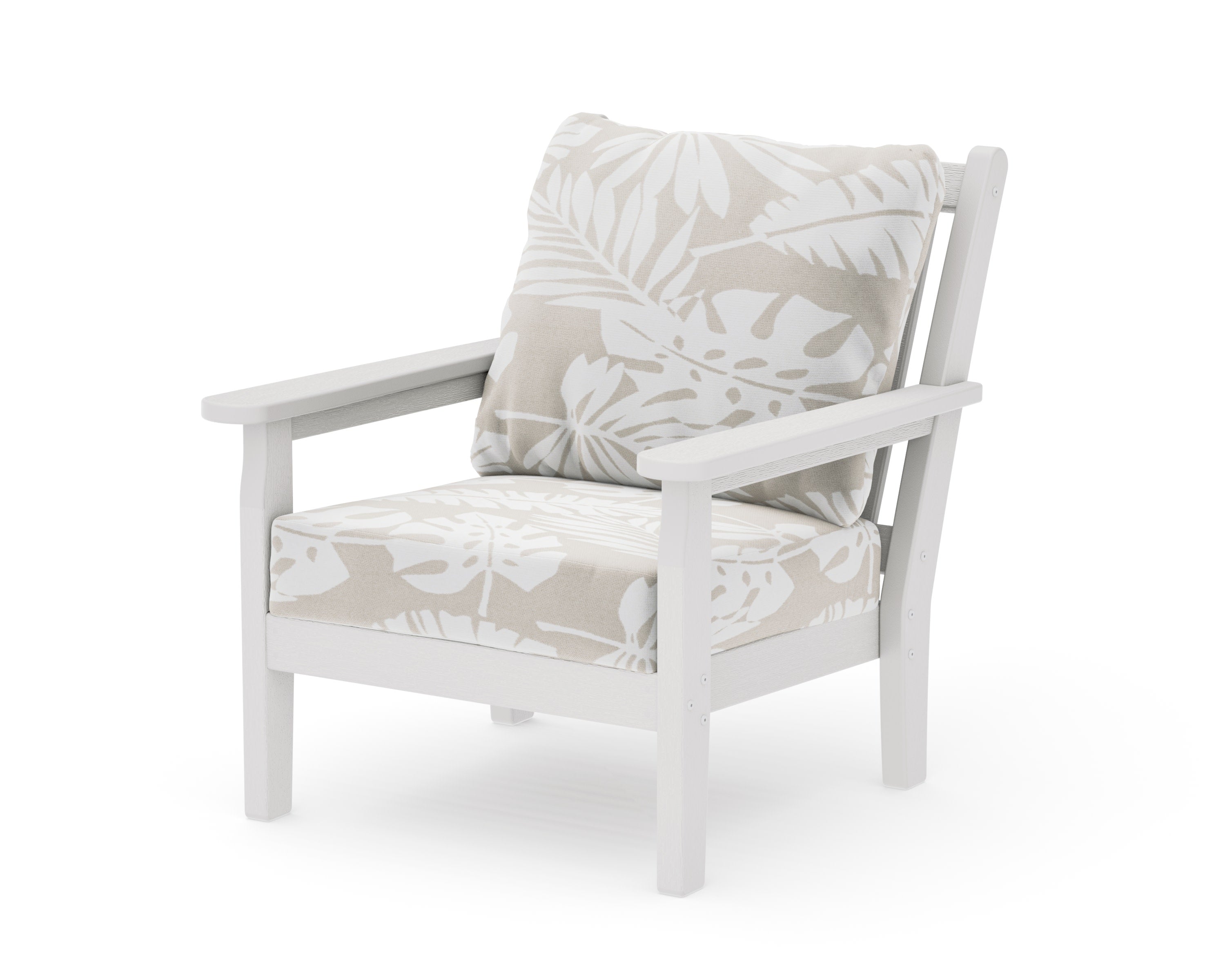 Chippendale Deep Seating Chair in Vintage White / Leaf Dune Burlap