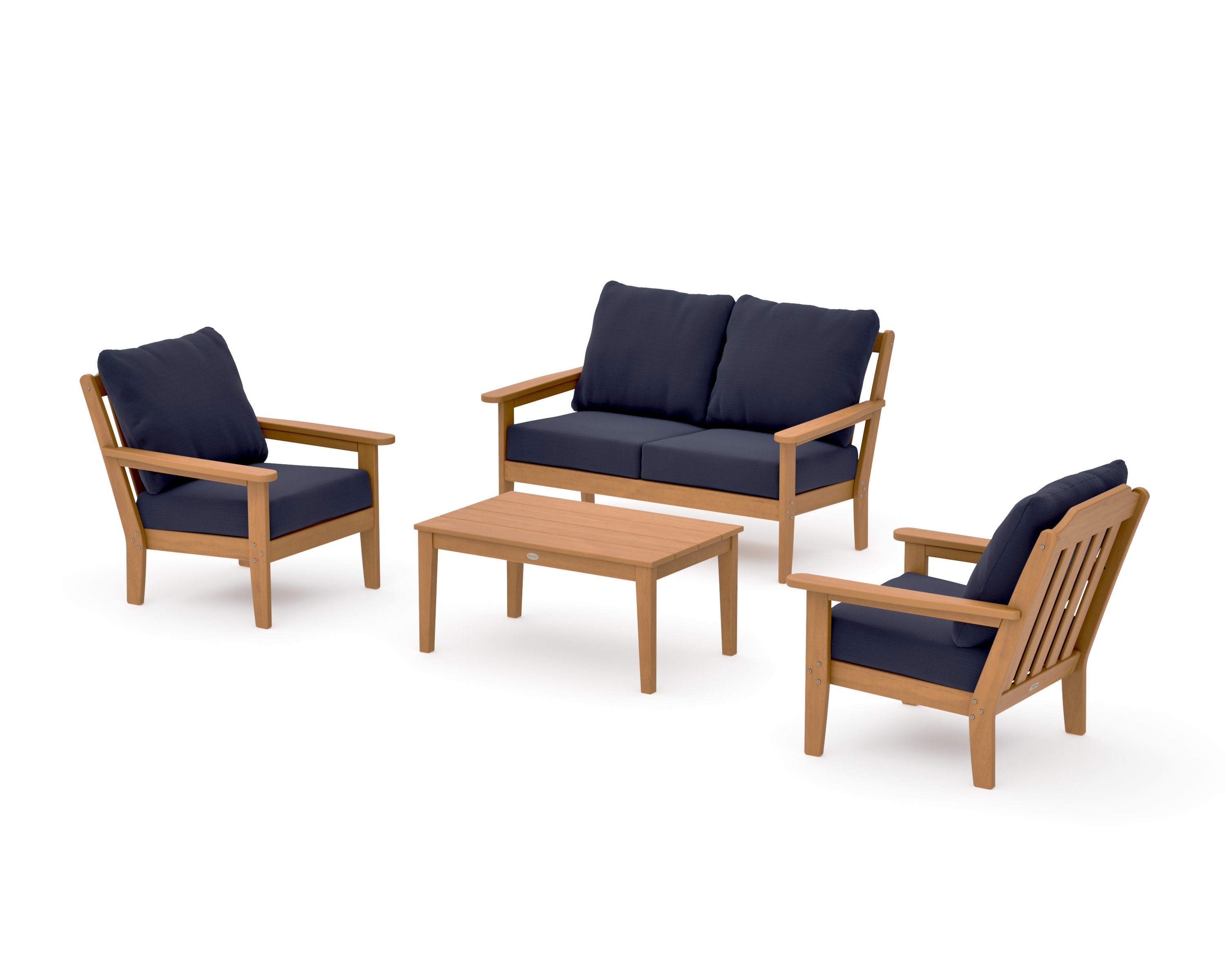 Cottage 4-Piece Deep Seating Set with Loveseat in Natural / Navy Linen
