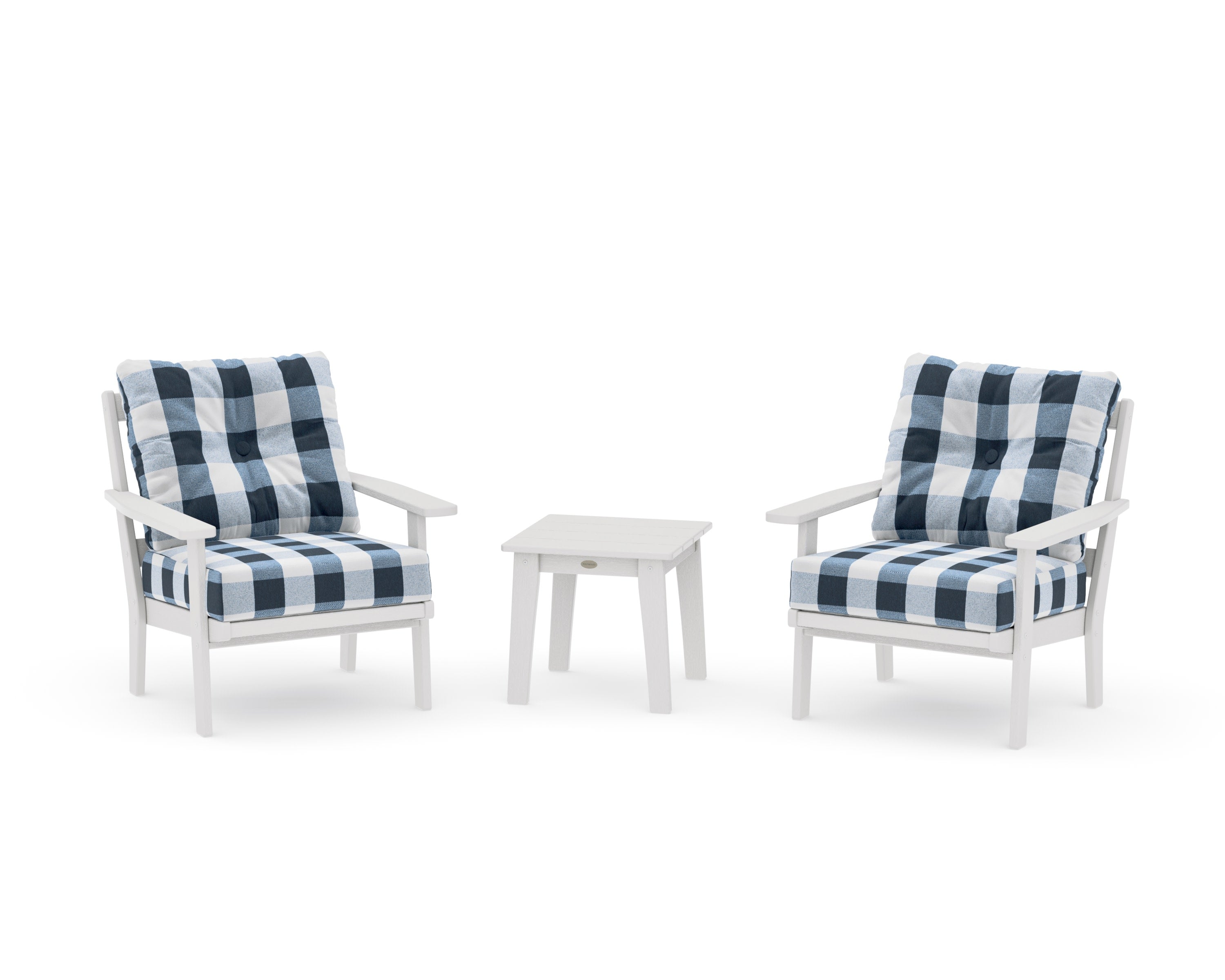 Prairie 3-Piece Deep Seating Set in Vintage White / Buffalo Plaid Marine Indigo