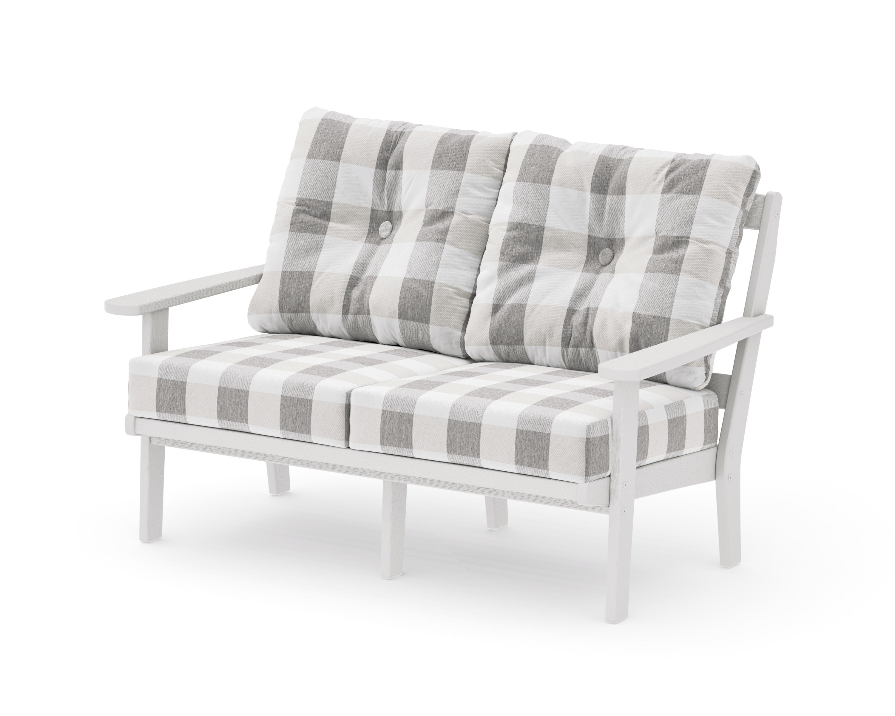 Mission Deep SeatingLoveseat in Vintage White / Buffalo Plaid Grey Mist